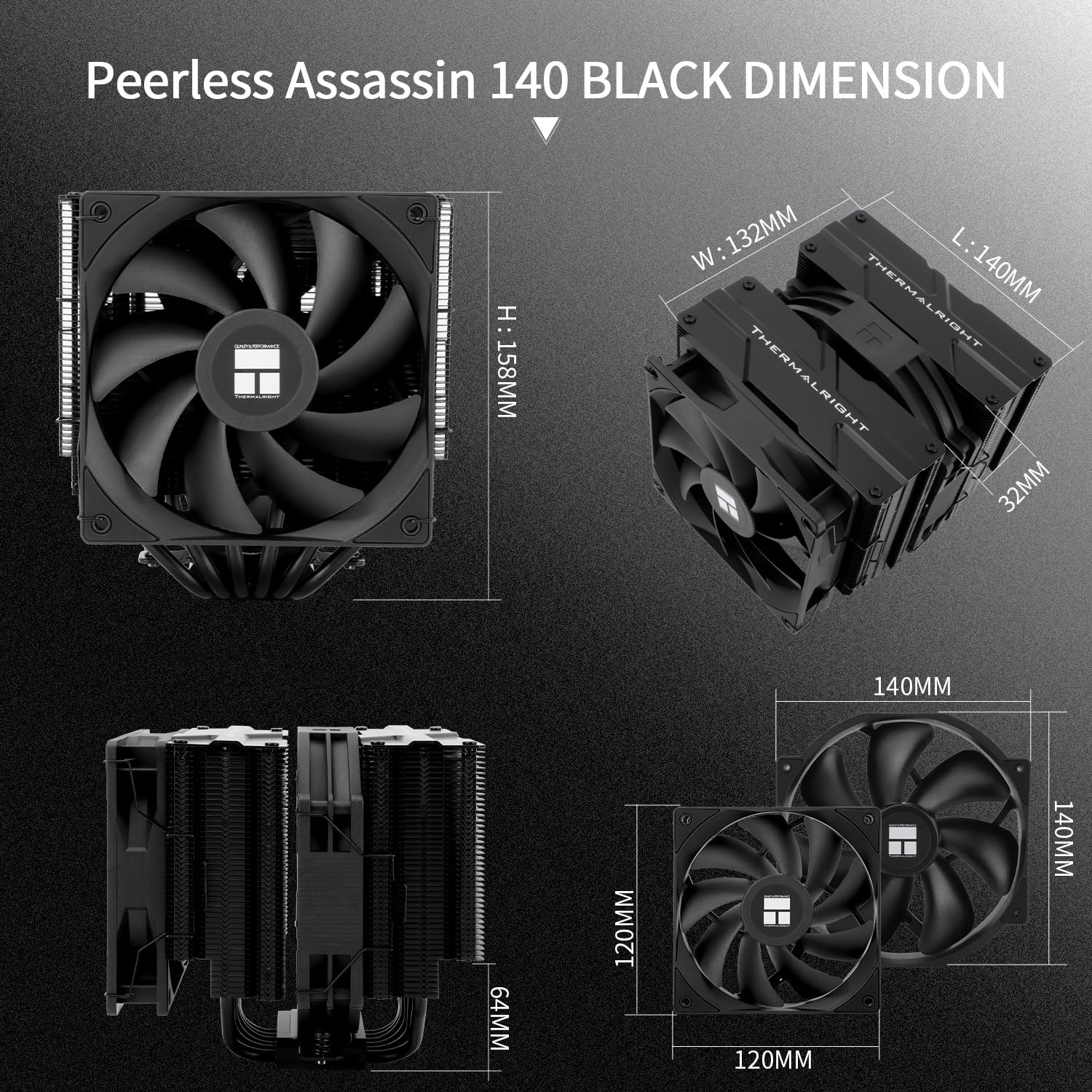Thermalright Peerless Assassin 140 Black CPU Air Cooler, 6 Heat Pipes, Dual PWM Fans and Double Towers,158Mm High CPU Cooling with Top Cover,Foram4/Am5&Intel LGA 1851/1700/1150/1151/1200 image number 6