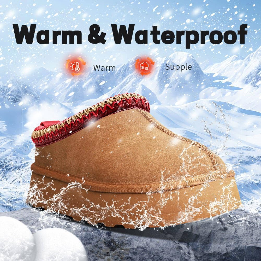 Women'S Platform Mini Boots Slippers for Women Indoor Slippers Slip on Fur Fleece Lined Suede Short Ankle Boots image number 5