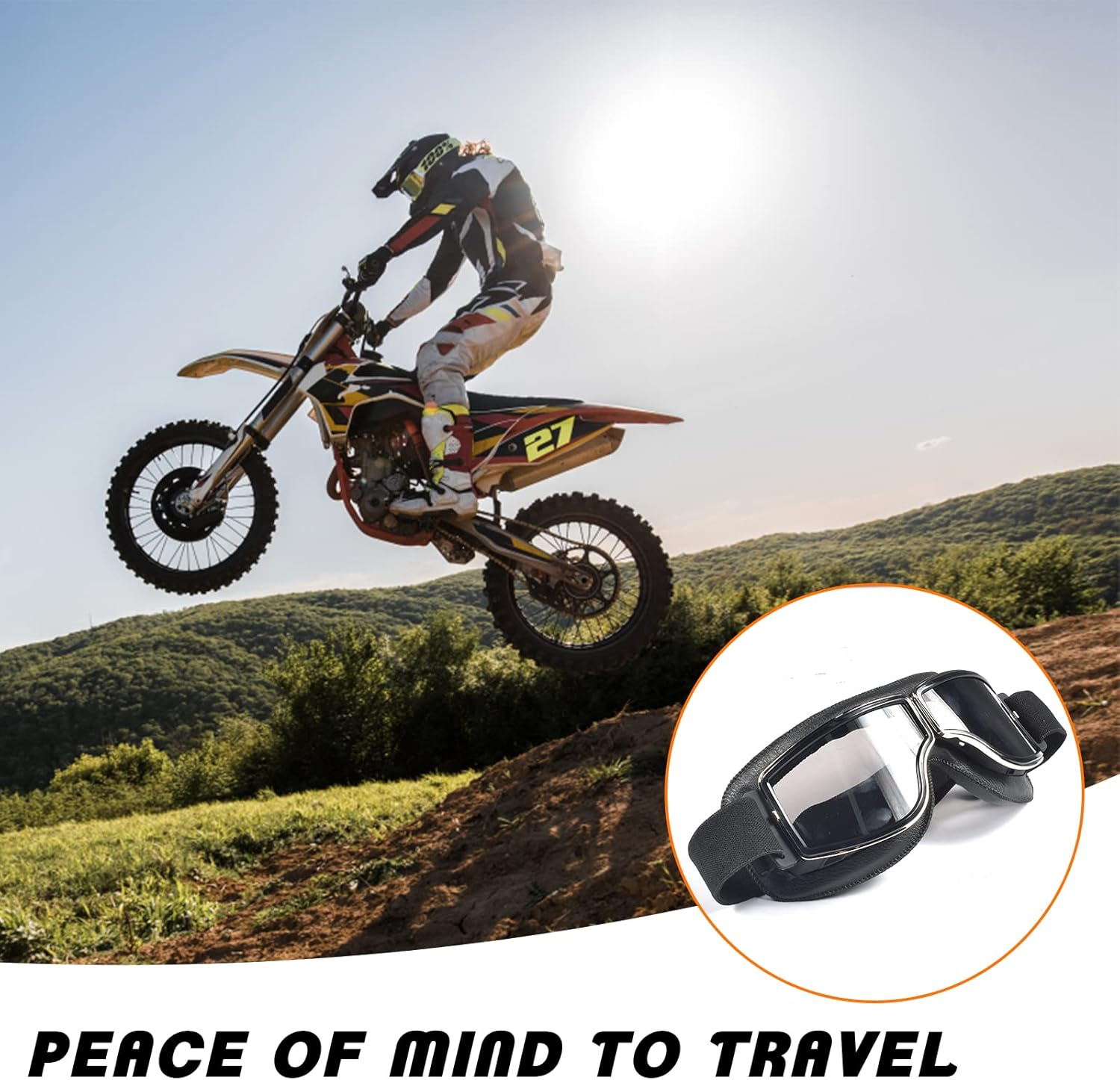 Motorbike Goggles, Vintage PU Leather Windproof Dustproof Motorcycle Goggles, Pilot Fog Proof Goggles, Sunglasses Sports Glasses, Motorbike Helmet Goggles for Outdoor Sports Motocross Racer image number 3