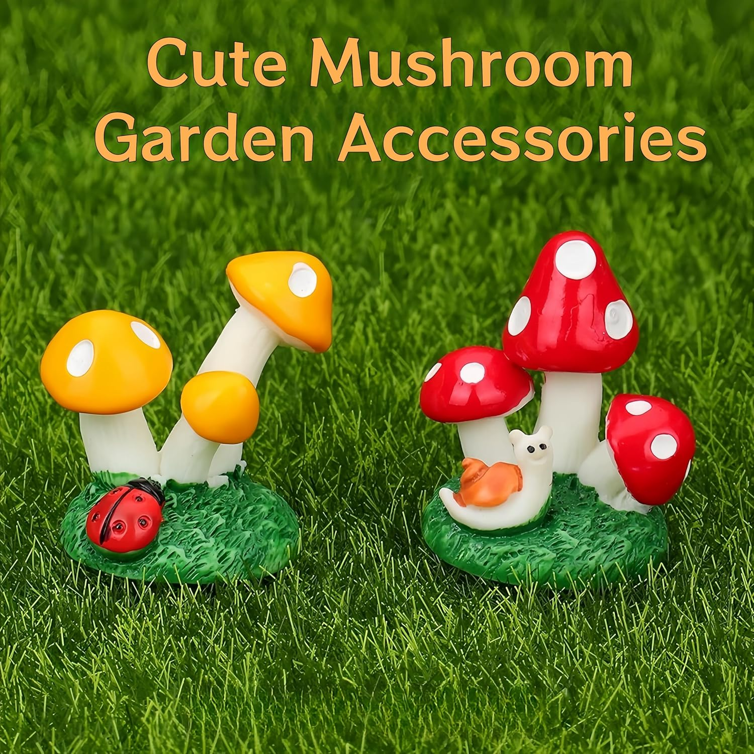 Ourdam 7Pcs Resin Mushrooms Figurine Fairy Garden Ornament, Miniature Mushroom House Decor for DIY Crafts Garden Accessories Outdoor, Cute Tiny Mushroom Figurine Landscape Plant Cake Yard Home Decor image number 2