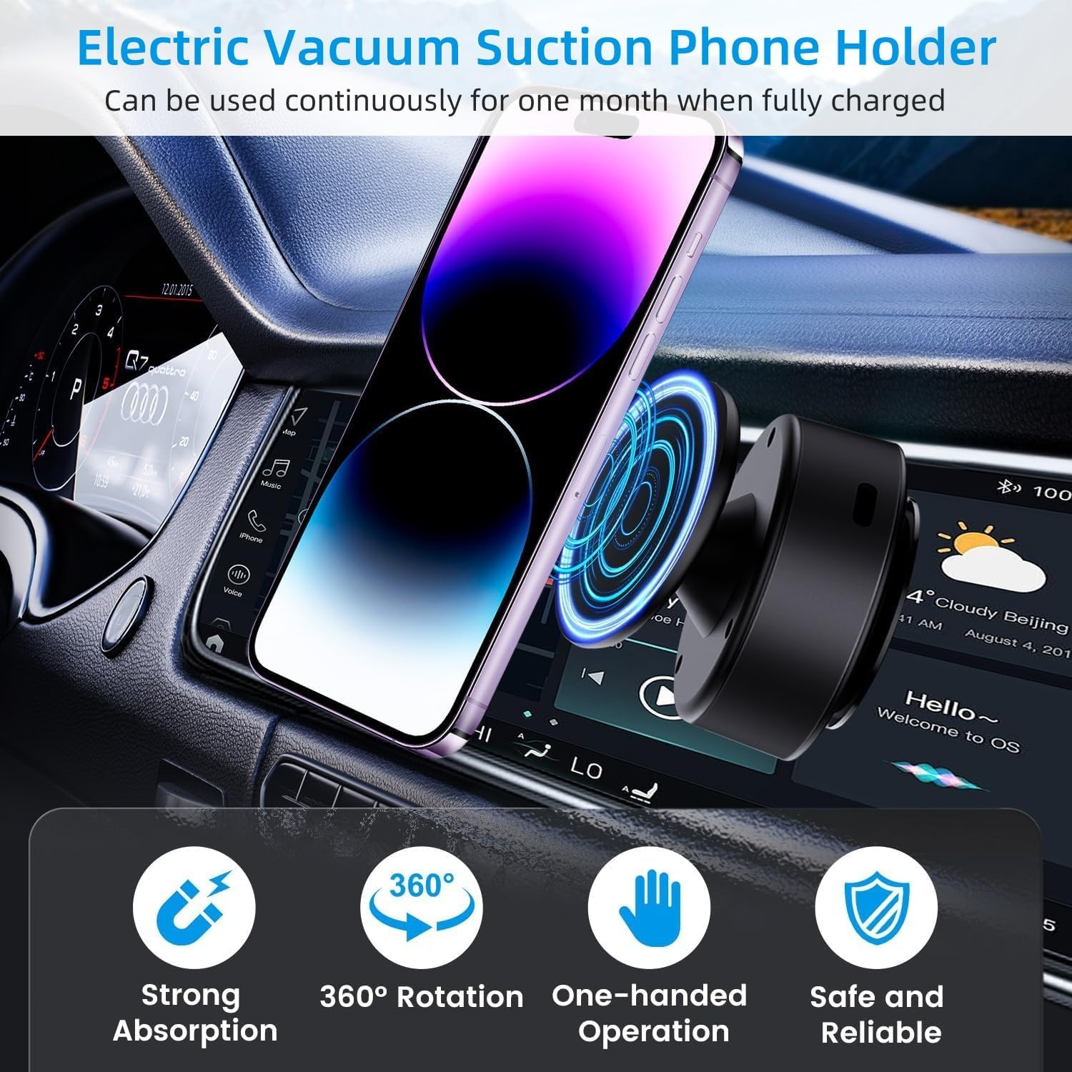 Xkimos 360&deg; Rotating Vacuum Magnetic Phone Holder, Double-Sided Strong Adsorption Car Phone Holder Charger, Hands-Free Magnetic Car Phone Holder for All Phones, Can Absorb All Smooth Surfaces (Black) - Silver image number 6