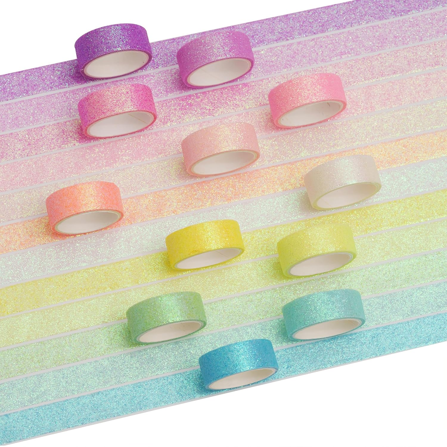 YUBX Glitter Washi Tape Set 12 Rolls Sparkling Foil Decorative Sprinkle Colored Masking Tapes for Arts, DIY Crafts, Journals, Planners, Scrapbook, Wrapping (12 Colors) image number 4