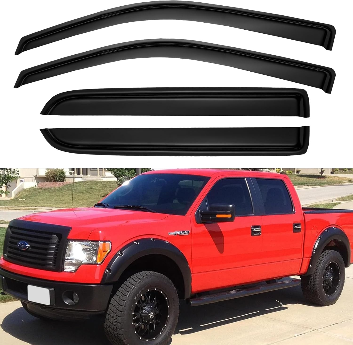 Window Rain Guards Shield for 1999-2016 Ford F250 F350 F450 F550 Super Duty, Out-Channel Window Wind Deflectors Shades for 2000-2016 F650 F750 Standard Cab, 2PCS image number 1