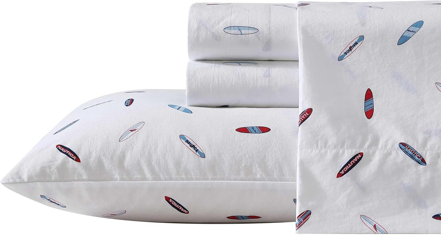 Nautica - Full Sheets, Cotton Percale Bedding Set, Casual Home Decor (Boat Stripe Pale Blue, Full)