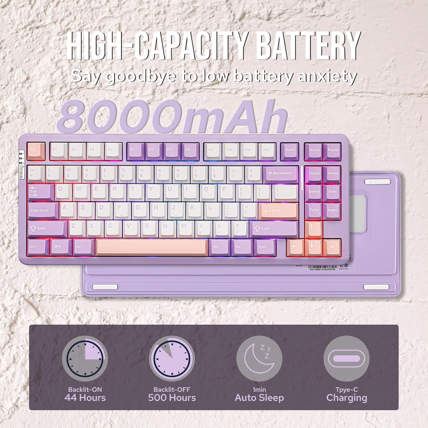 EPOMAKER X LEOBOG HI86 Wireless Gaming Keyboard, Gasket Aluminum Mechanical Keyboard with Spray-Painted Finish, Hot Swap Programmable Keyboard, RGB Backlit for Win/Mac/Gaming (Purple) image number 1
