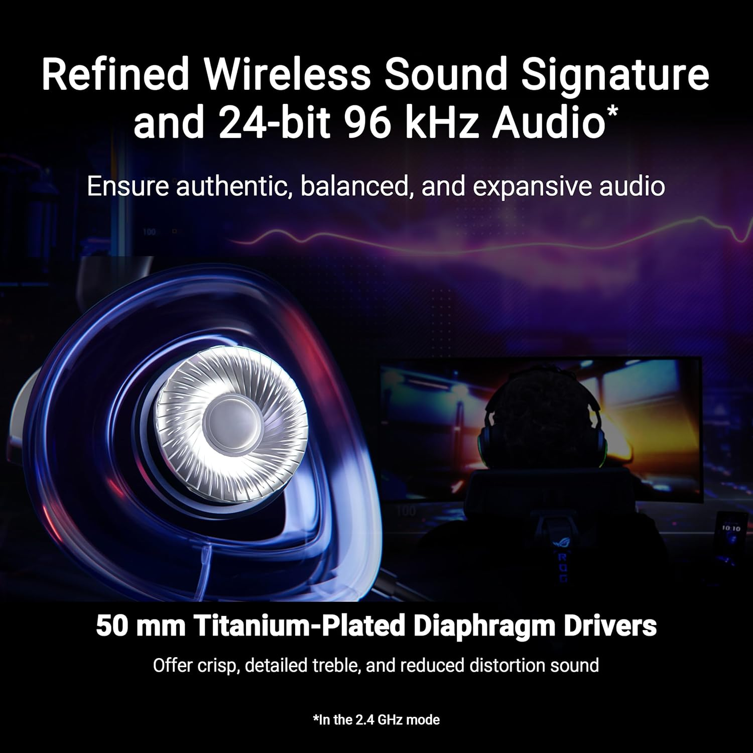 ASUS ROG Delta II Wireless Gaming Headset (50Mm Titanium Drivers, ROG Speednova, 10Mm Super-Wideband Mic, 153-HR Battery, Dualflow Audio, BT, 2.4Ghz, 3.5Mm, for PC, Switch, PS4, PS5, Xbox)- Black image number 4