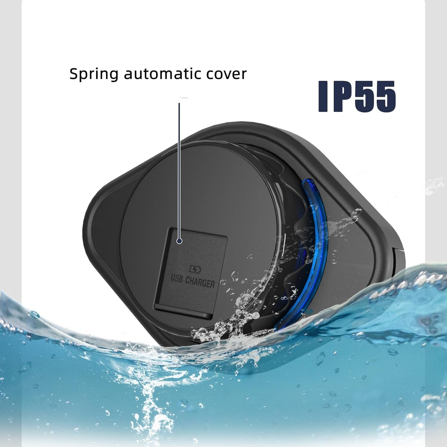 12V Car USB Charging Socket, PD3.0 QC3.0 36W Dual USB Output Plate, Fast Charging Power Supply Socket with Blue LED for Motorcycles Boats Marine image number 1