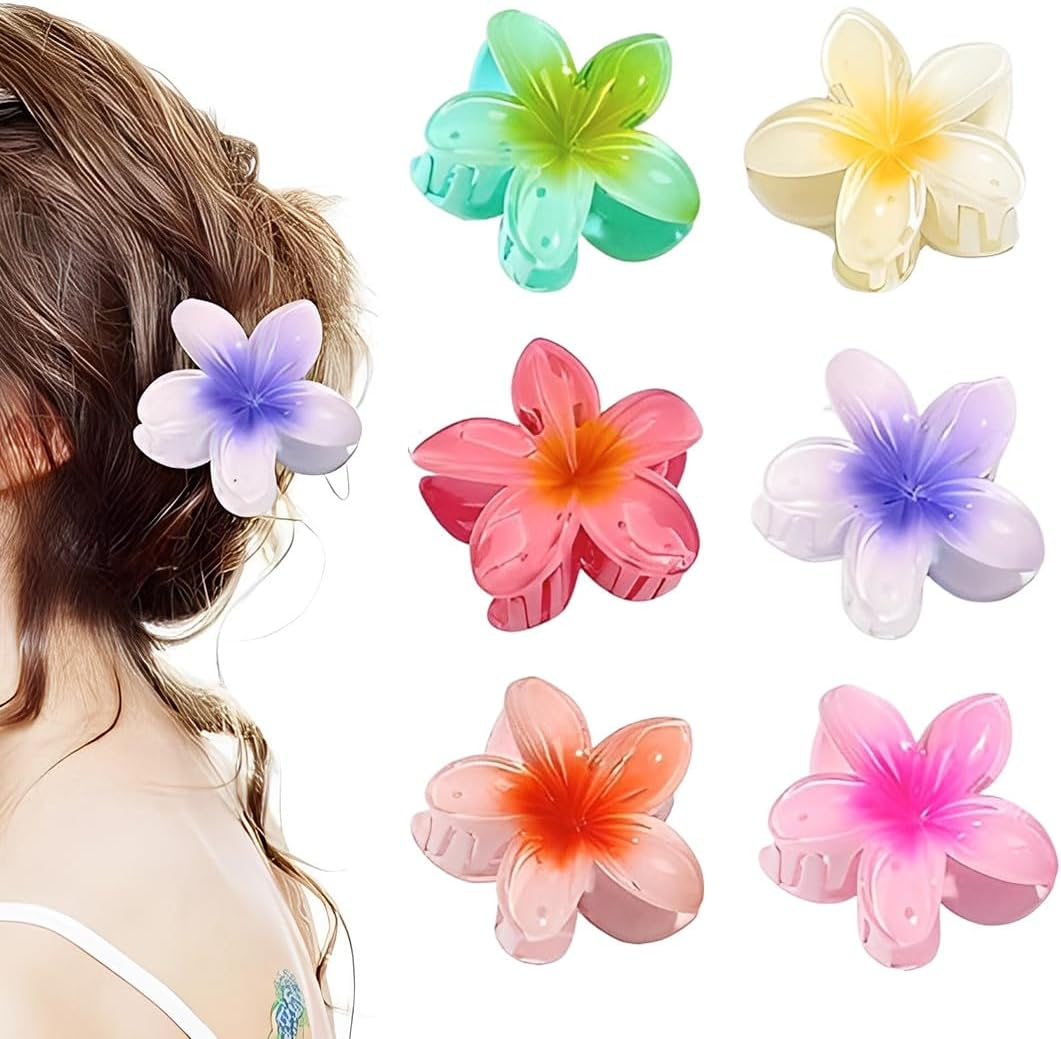 XUZOPIM Pack of 6 Flower Hair Claw Clips for Women, Preppy Flower Hair Clip, Hawaiian Plumeria Hair Clip, Hawaiian Hair Accessories for Thick Hair, Gifts for Women, Teen Girls image number 1
