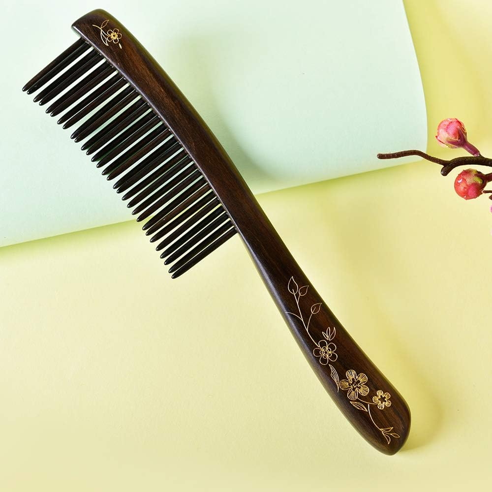 TAN MUJIANG Wooden Hair Comb Wide-Tooth Inserted Teeth for Women Curly Hair (CQCGB0101)
