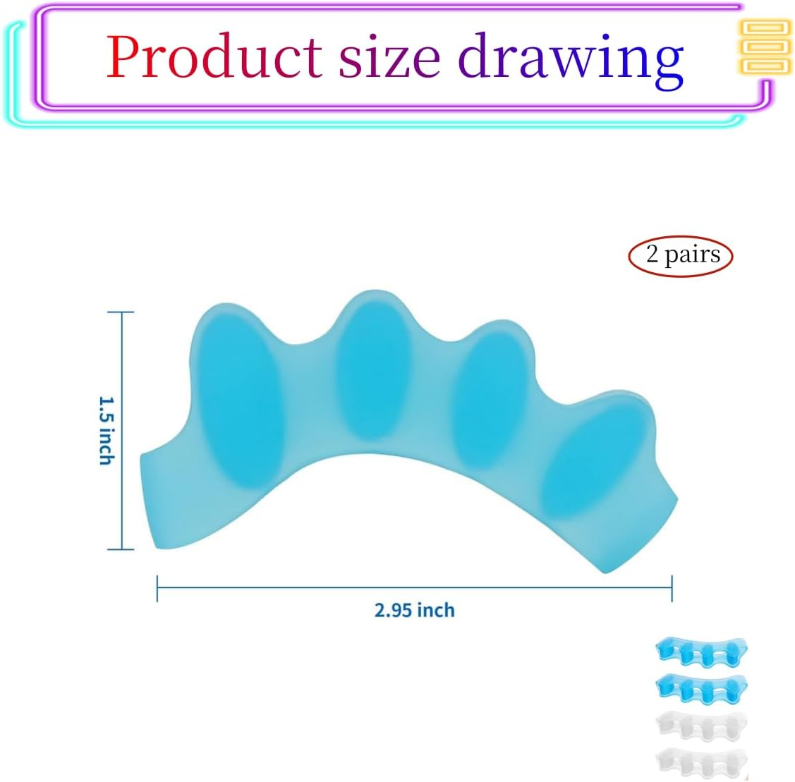 2 Pair Toe Spacers Straightener to Correct Bunions,Soft Rubber Toe Spreader for Men and Women,Hammer and Claw Toes,Foot Pain Relief from Plantar Fasciitis(Blue)