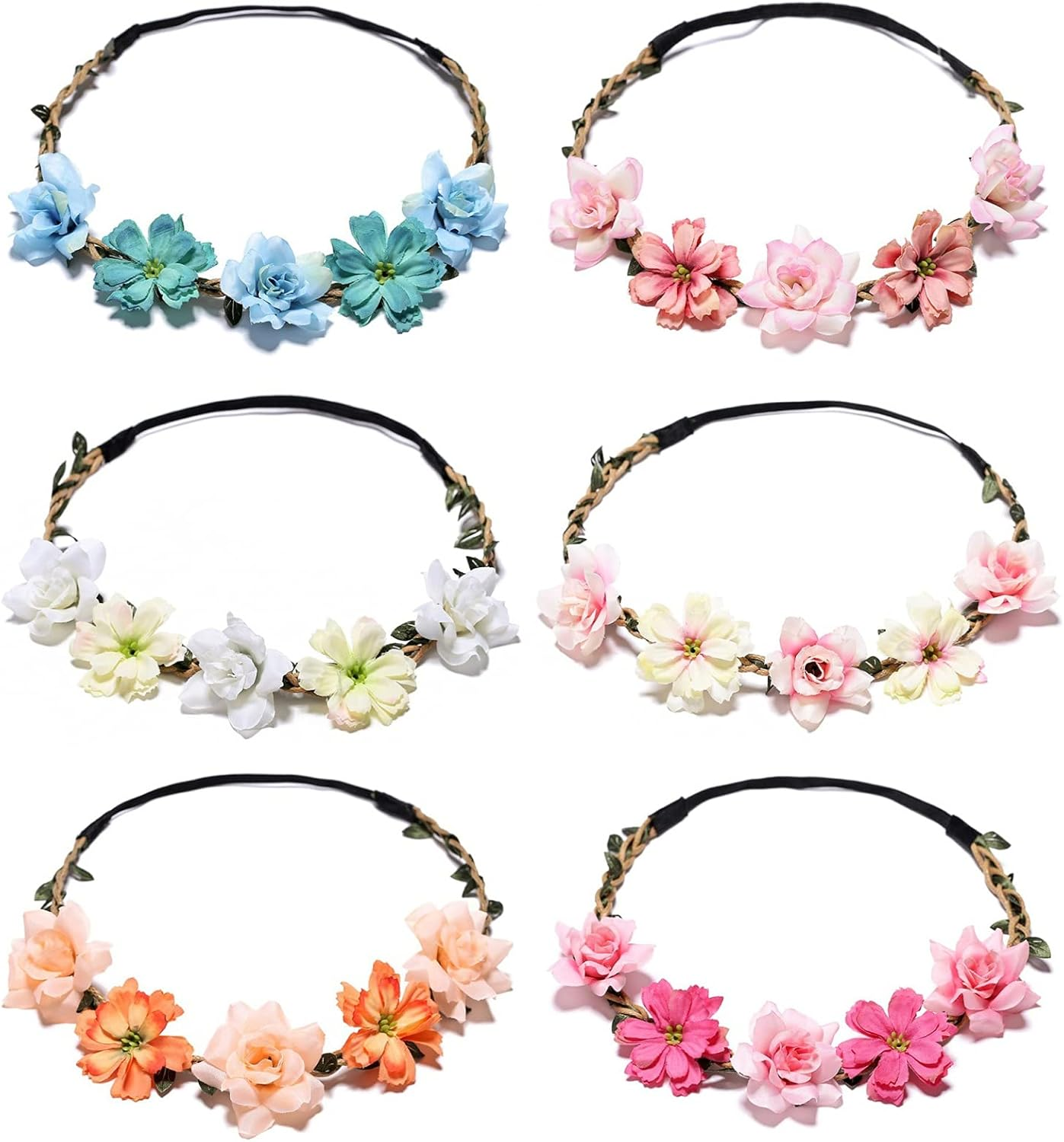 Gmedhc Bohemian Headpiece, 6 Pieces Floral Headband Wreath, Communion Garland Headpiece, Artificial Flower Headbands for Women Festival, Garland Hair Band for Women Girls Wedding Festival Party image number 1