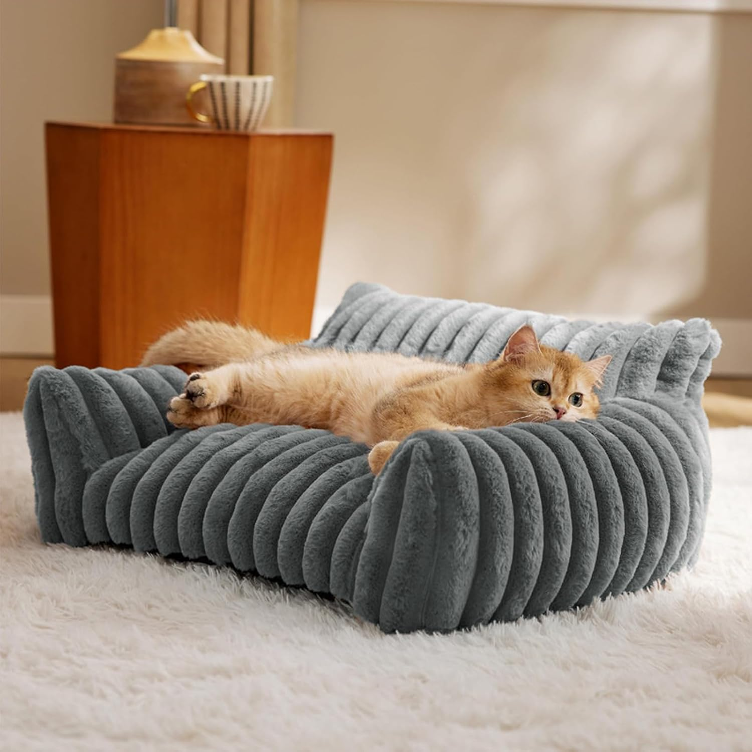 Cat Sofa Bed | Indoor Pet Couch | Elevated Cozy Cat and Dog Sofa Bed for Car Bedroom Apartment Travel Patio Indoors and Outdoors - Gray image number 3