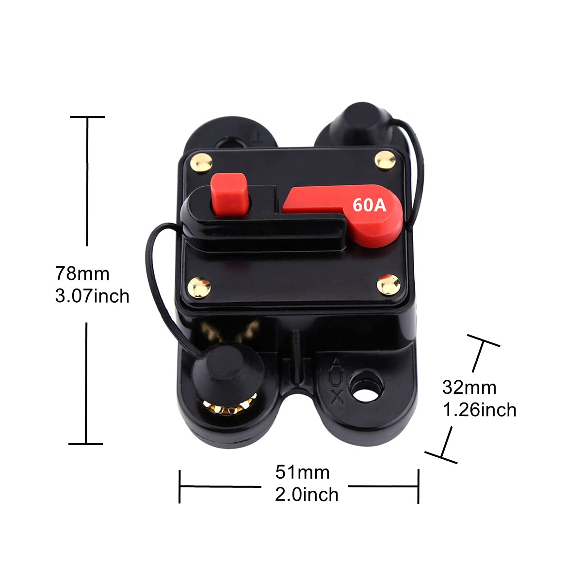 DC 12V-24V 60A/100A/200A Manual Reset Circuit Breaker Suitable for Car and Boat Audio Stereo Video Current Overload Protector (60A)