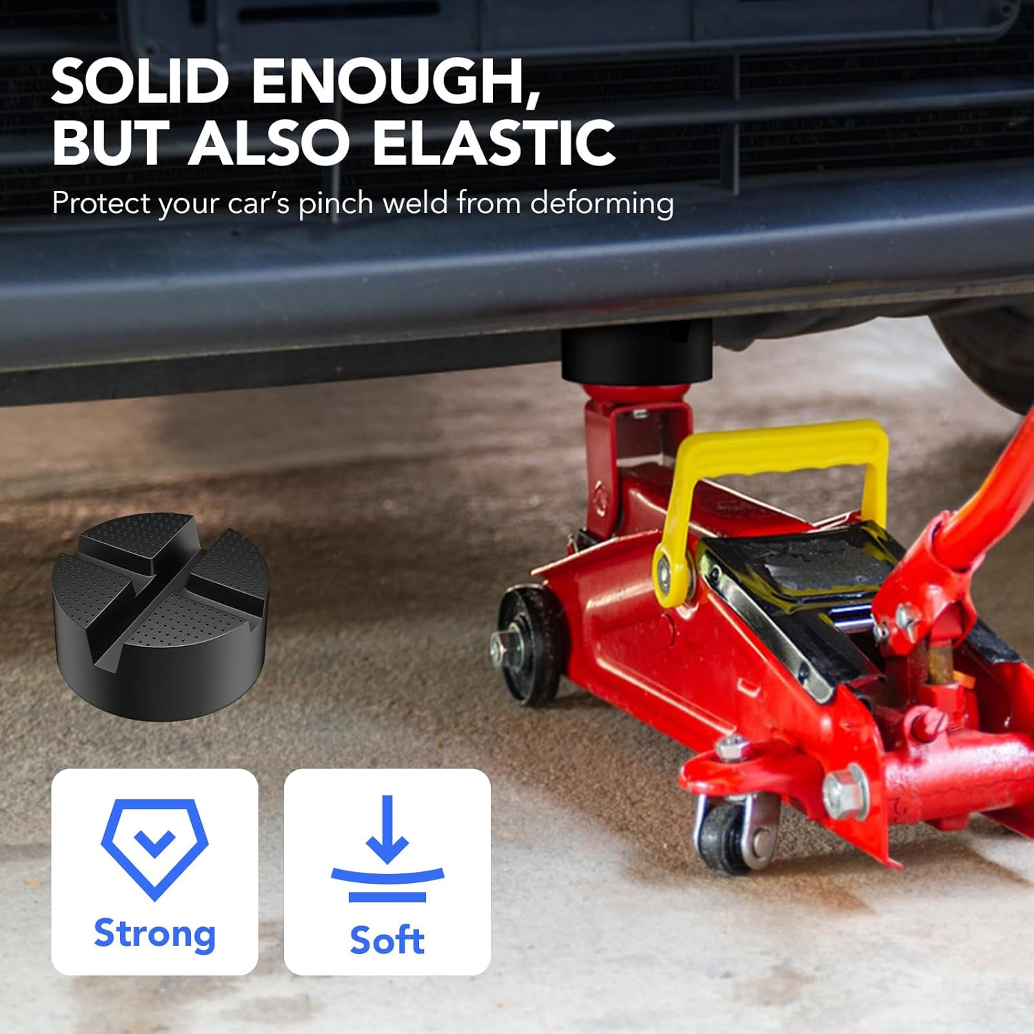 Suewort Upgraded Pinch Weld Jack Pad, Two Depths X-Grooves Floor Jack, Easily Fit Different Cars, Thicker Sturdy and Grippy Rubber Pad to Protect You and Your Car, 3.9 X 3.9 X 1.8 In image number 5
