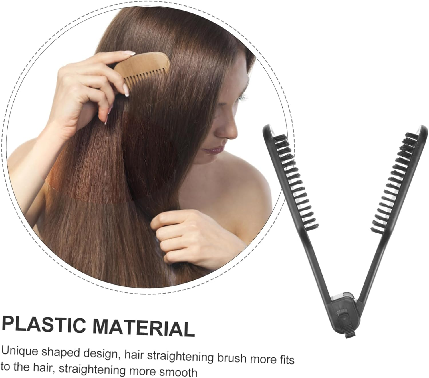 Gogogmee Double Sided Hair Straightening Brush V-Shape Bristles Black High Temperature Resistant Anti-Static for Women Hair Styling Tool for Salon Use image number 1