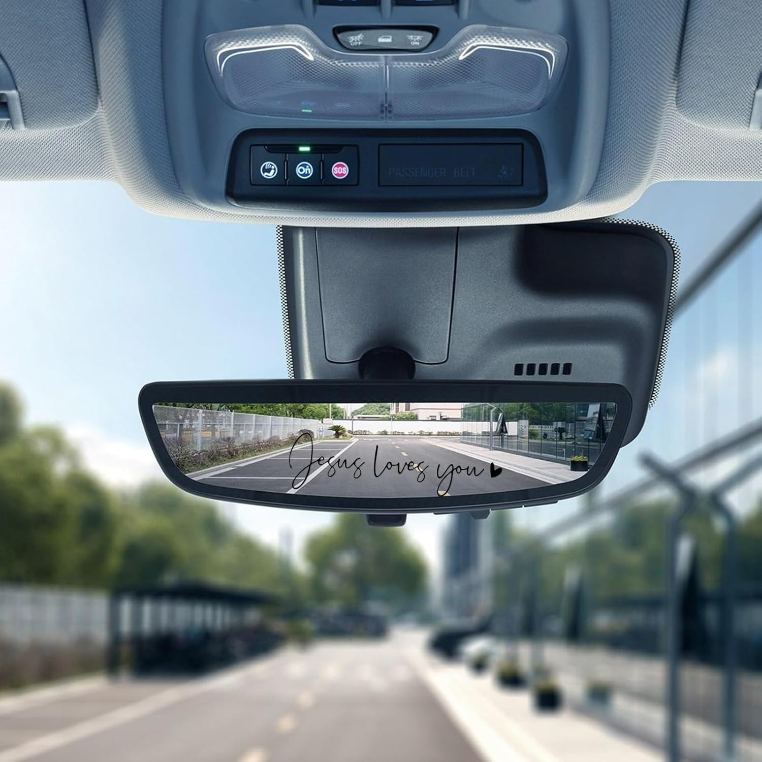 2Pcs Jesus Loves You Rear View Mirror Sticker, Positive Affirmation Car Decals Vanity Mirror Stickers Water Bottle Stickers Rearview Mirror Sticker for Laptop Car Water Bottle (Black) - Black image number 5