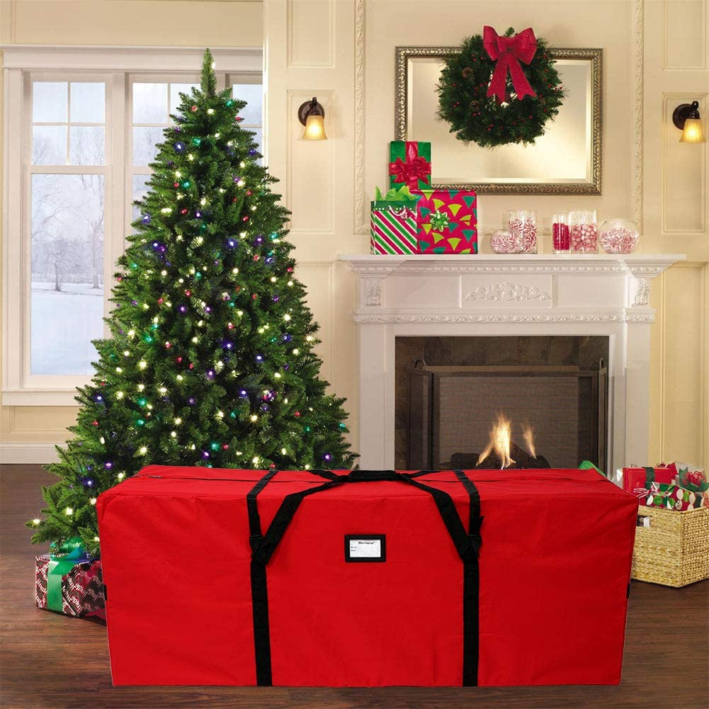 Ourwarm Christmas Tree Storage Bag Extra Large Heavy Duty Storage Containers for 8 Ft Artificial Tree 600D Oxford Xmas Holiday Tree Storage Bags with Reinforced Handles Zipper, Red 50" X 15" X 20" image number 3
