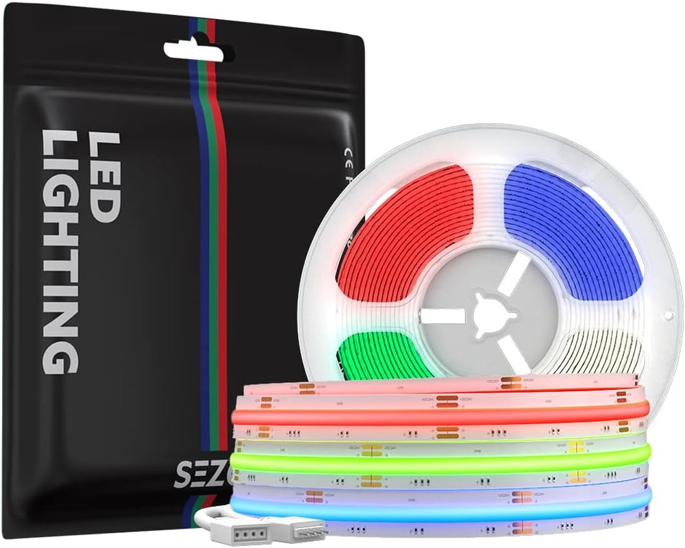 SEZO FCOB RGBW LED Strip RGBWW COB LED Strip Flexible RGB + Warm White (3000K) High Density Light Strip DC24V 5M 896Leds/M 16W/M Width 12Mm Multicoloured IP30 for Bedroom Kitchen DIY Home Decoration