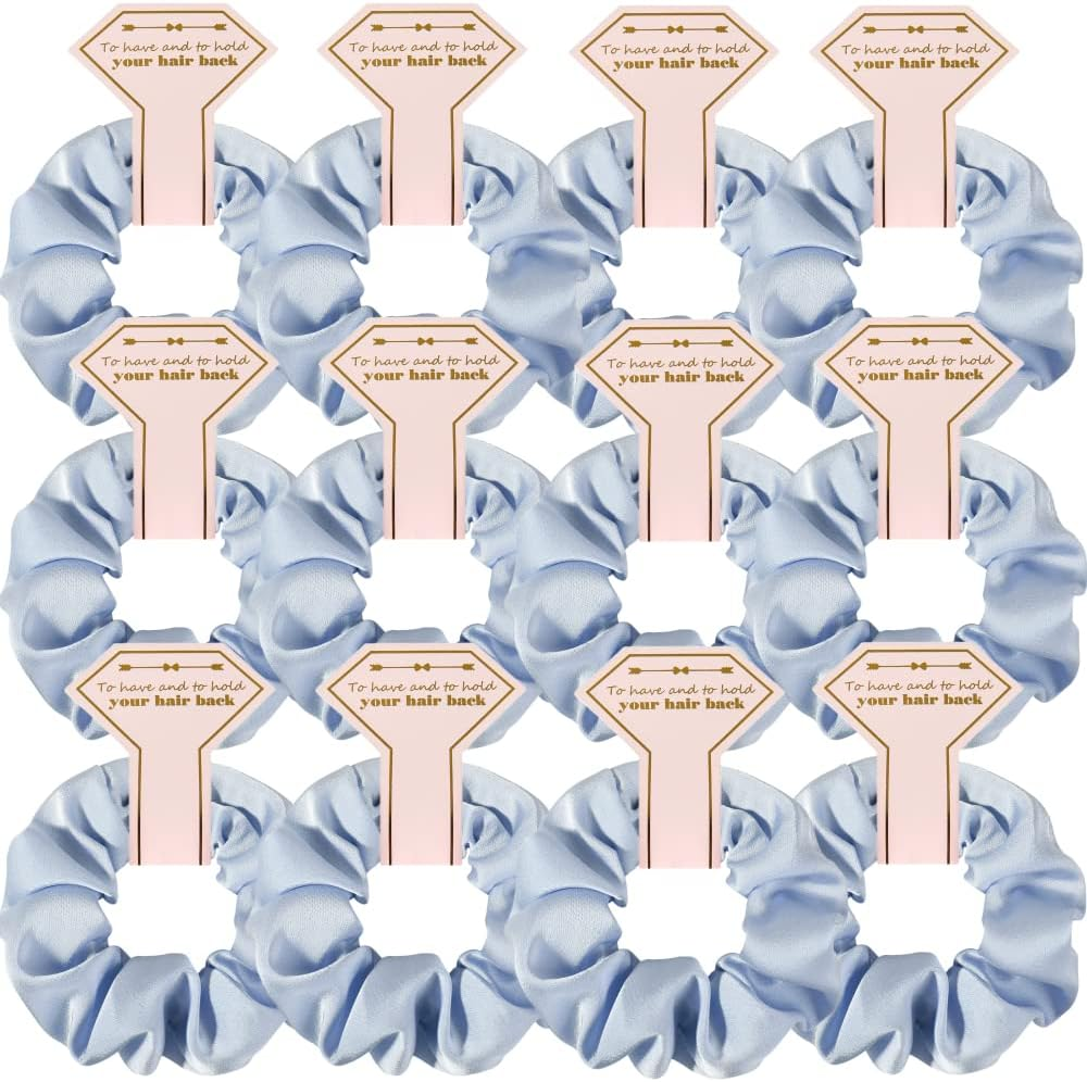 Hasoar New Smooth Linen Satin Bridesmaid Scrunchies 12 Pack Proposal Gifts Elastics Hair Ties Scrunchies Bachelorette Party Favors Satin Bridesmaid Gift for Bridal Wedding Parties Guests (Sage Green)