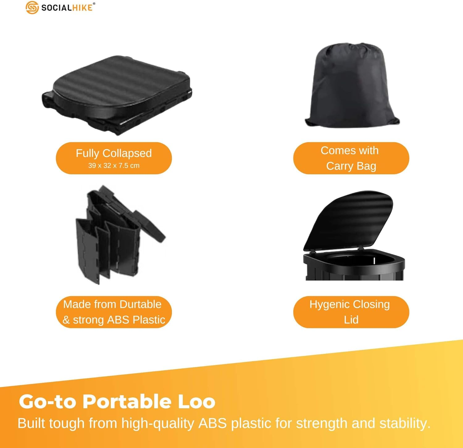 Social Hike Portable Folding Camping Toilet - Outdoor Lightweight Compact Potty image number 2
