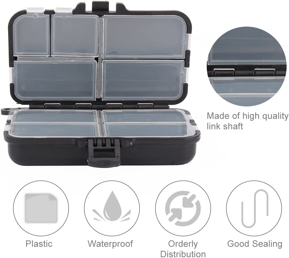 Yosoo Fishing Tackle Box, 9 Compartments, Black and Transparent Plastic Storage Case, 11X6X3.5Cm, Portable with Eyelet for Outdoor Activities