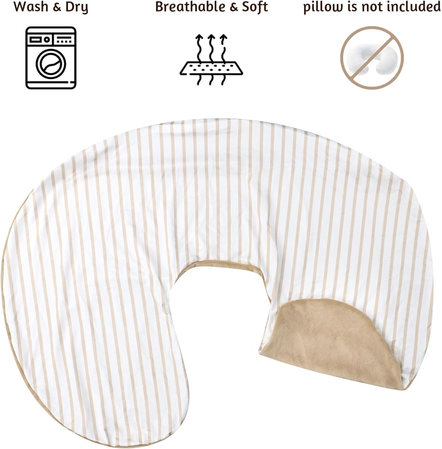 Nursing Pillow Cover 1 Pack, Removable Nursing Pillow Cover for Breastfeeding Pillows, Super Soft Comfortable Slipcover for Boy and Girls, Light Brown