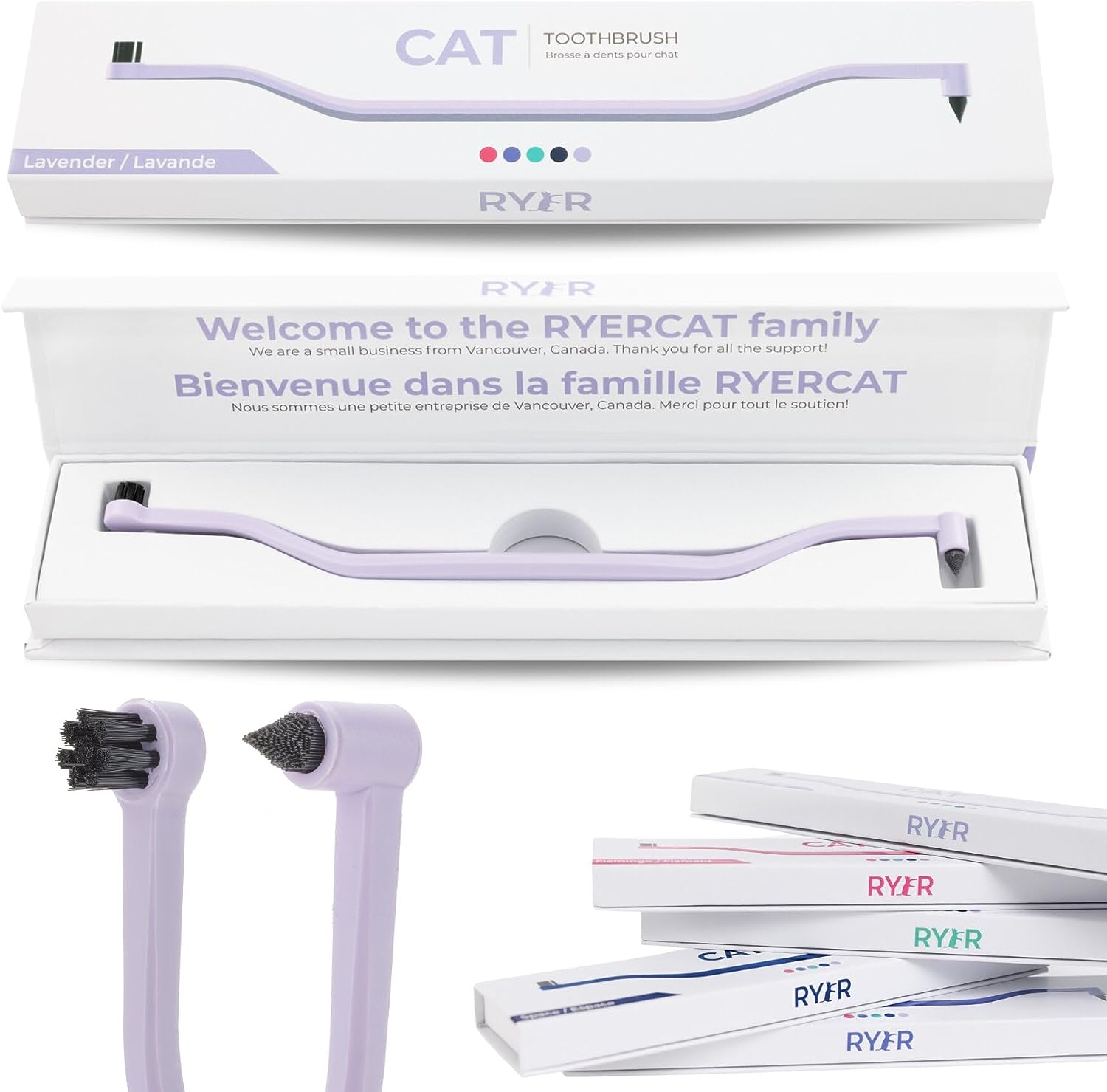 RYERCAT Dual Sided Cat Toothbrush - Kitten Toothbrush with Micro Head to Fit into Cat/Kittens Mouth - Cat Dental Care Supplies - Pet Toothbrush for Cats(Lavender Purple) image number 2