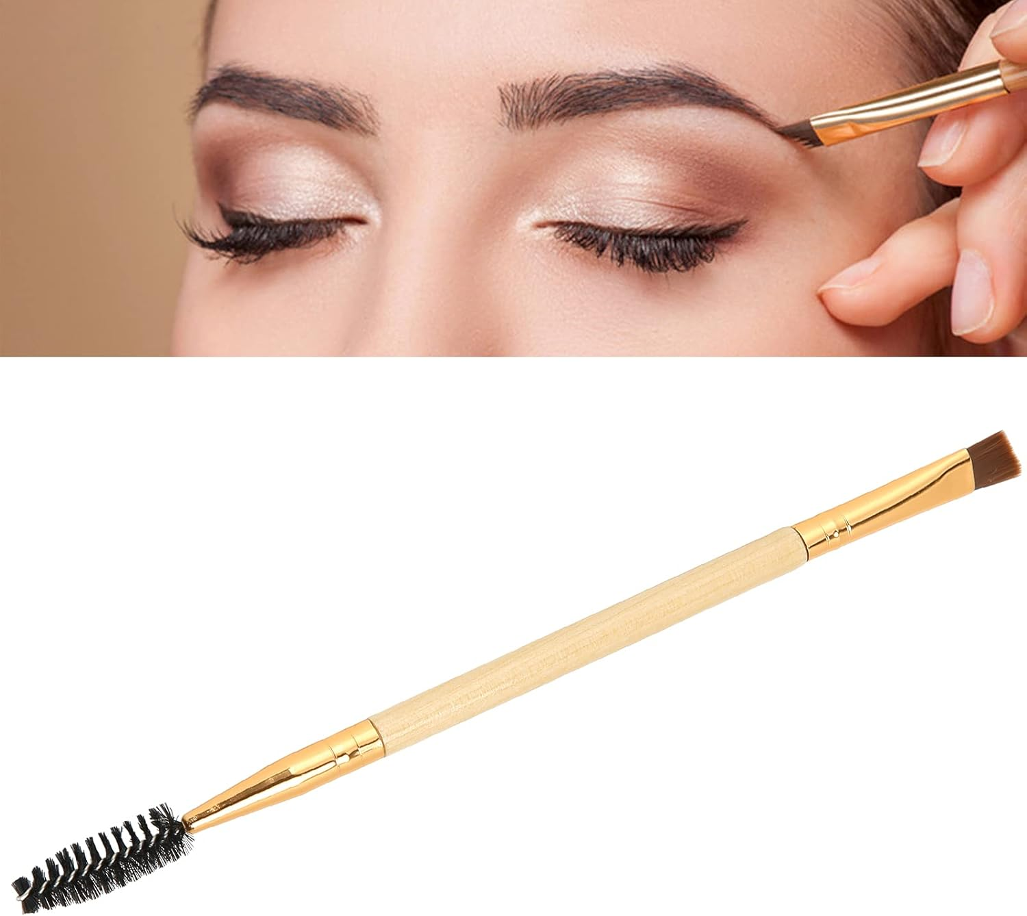 Eyebrow Eyelash Brush, Angled Brow Brush Makeup Tool Eye Makeup Brush for Party(Wood Color) image number 3