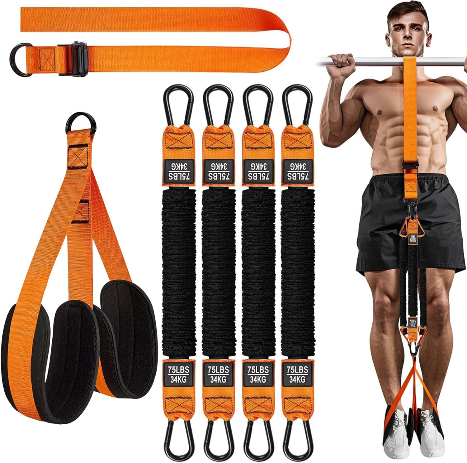 ZAOZAOLLND Pull up Assistance Bands,Adjustable Heavy-Duty Resistance Bands,Adjustable Weight/Size with Fabric Feet/Knee Rest, Bands for Pull up Assist for Strength Training