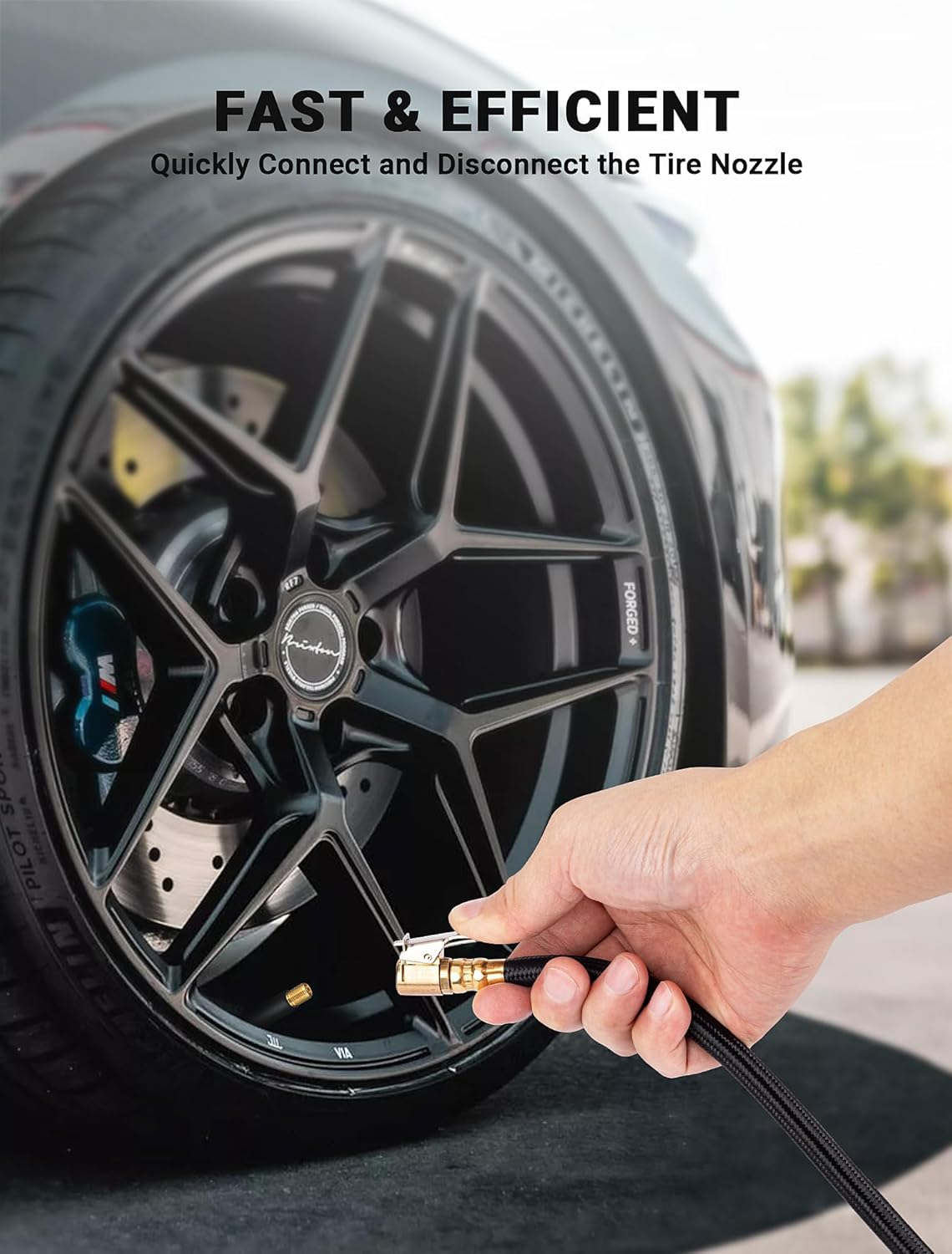 LUMITECO 12'' Tire Inflator Extension Hose, Tyre Pump Clip-On Air Chuck Adapter for Quick-Inflation Lock, High-Pressure Tube Quick Connect for Car Motorcycle Bicycle Maintenance Accessories image number 1