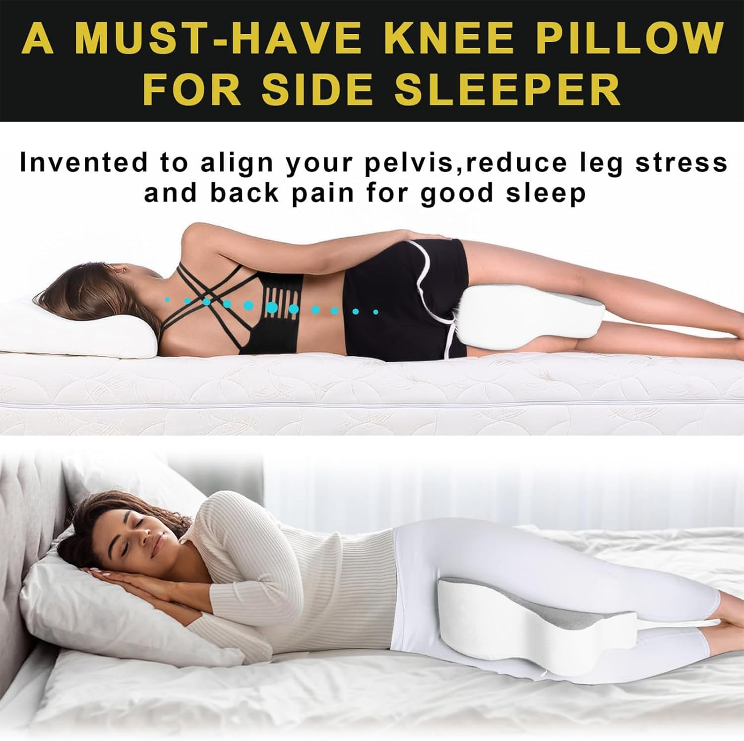 Long Knee Pillow for Side Sleepers &ndash; Full Thigh and Knee Support for Sciatica, Back, Hip, and Joint Pain Relief &ndash; Aligns Spine and Relieves Pressure &ndash; Large, Gray Leg Pillow for Sleeping image number 4