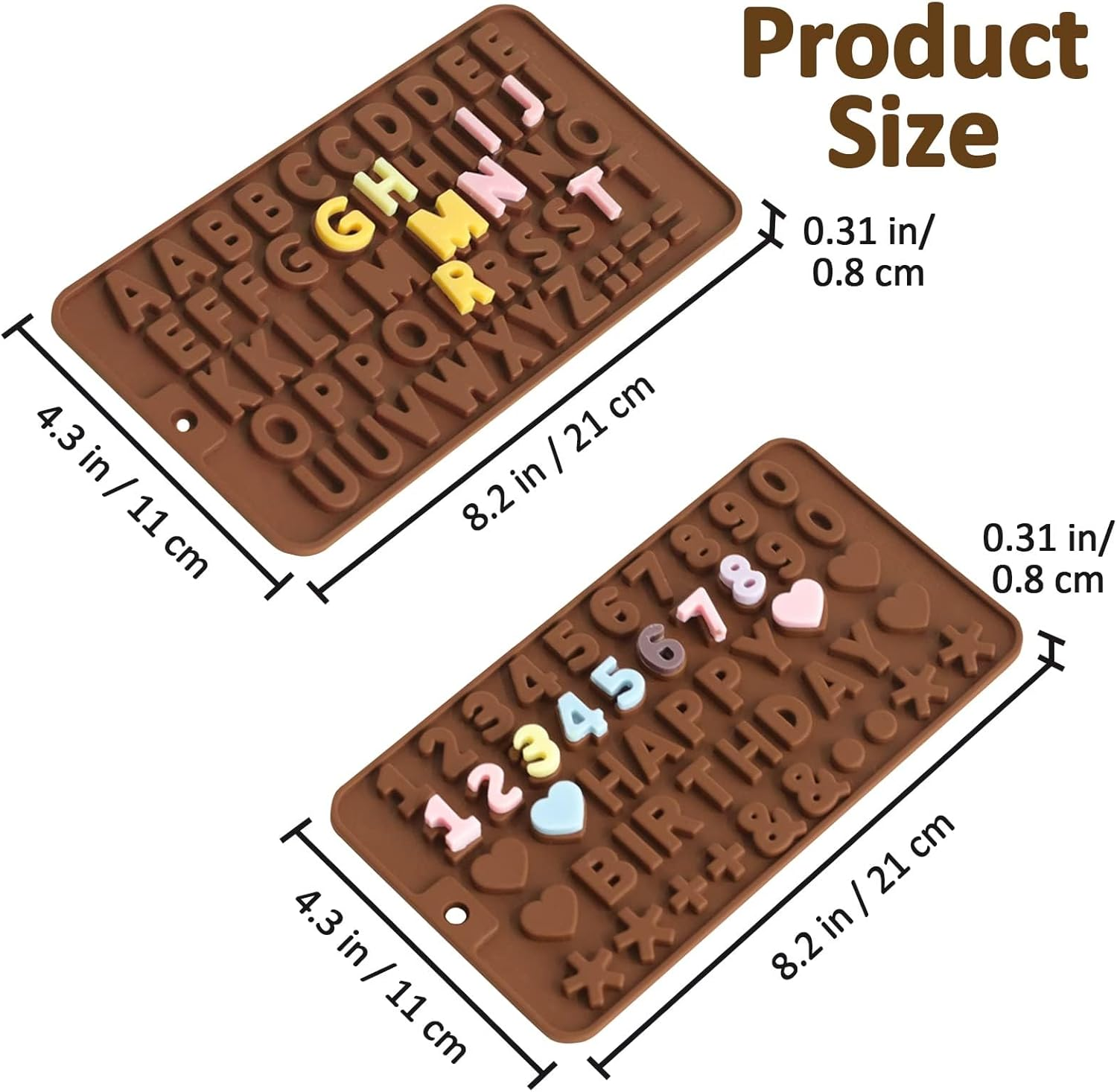 4 PCS Silicone Chocolate Molds, Silicone Letter Molds and Number Chocolate Mold with Happy Birthday Cake Decorations Symbols, Candy & Chocolate Molds for Cookie Ice Candy (4 Letter Molds)