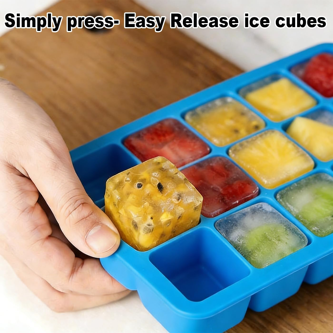 Large Ice Cube Tray with Lid,Easy Release 15 Square Ice Cube per Tray, BPA Free Flexible Reusable Stackable for Freezer, Whiskey, Chocolate, Baby Food, Juices image number 5