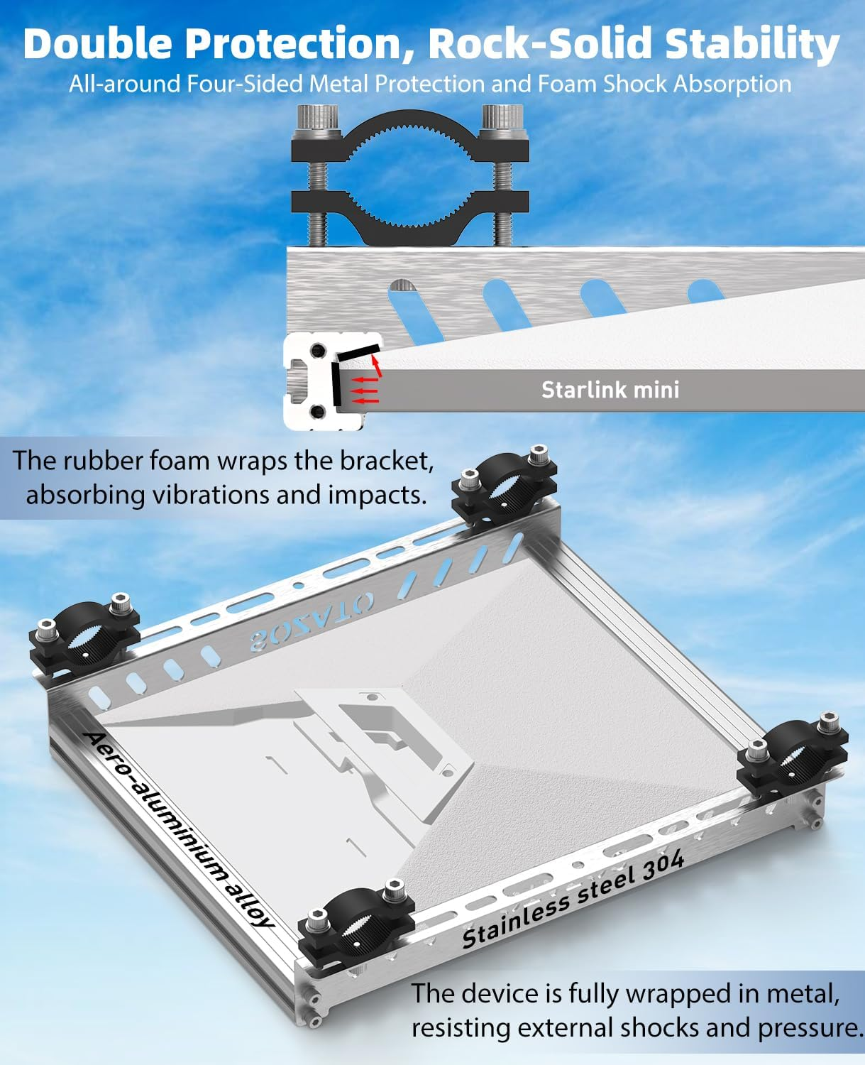 Starlink Mini Mount Multiple Installation Options, Car Roof Mounting Kit with Shock-Absorbing Foam Adjustable Pipe Clamp Roof Rack Mount Fit Car, Rvs, Boat, Yachts, Trucks, Starlink Mini Accessories image number 4