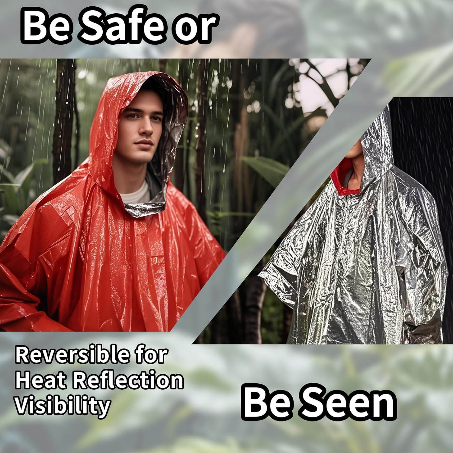 Survival Kit Emergency Blanket & Poncho - Waterproof Windproof Rain Poncho with Mylar Liner for Camping & Hiking Equipment, Outdoor Gear, Car Emergencies（4 Pack） image number 6