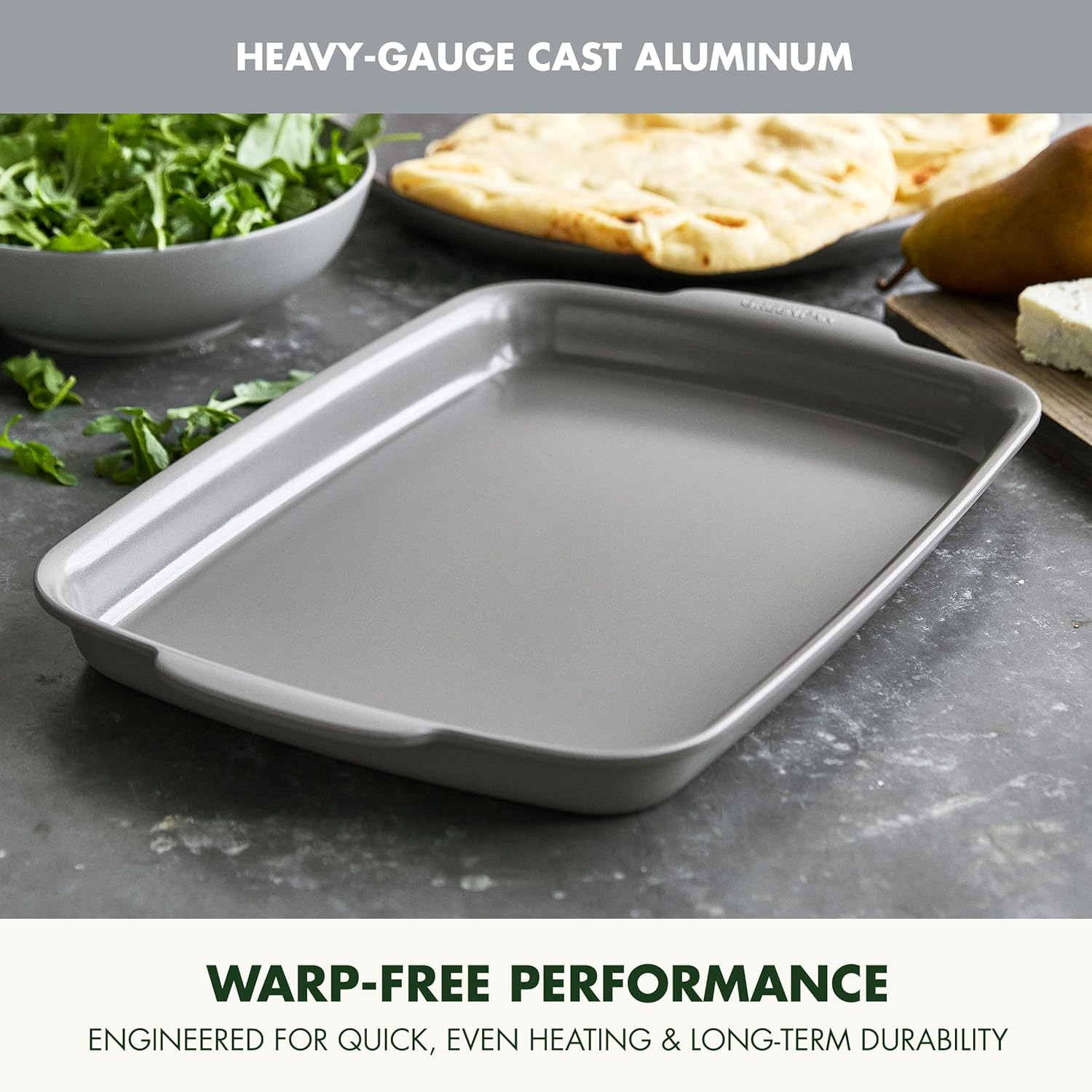 Greenpan Premiere Ovenware Healthy Ceramic Nonstick 13" X 9" Quarter Sheet Baking Pan, Cast Aluminum Bakeware, Warp-Free, Broiler Safe to 600F,Dishwasher Safe,Pfas-Free, Gray image number 5