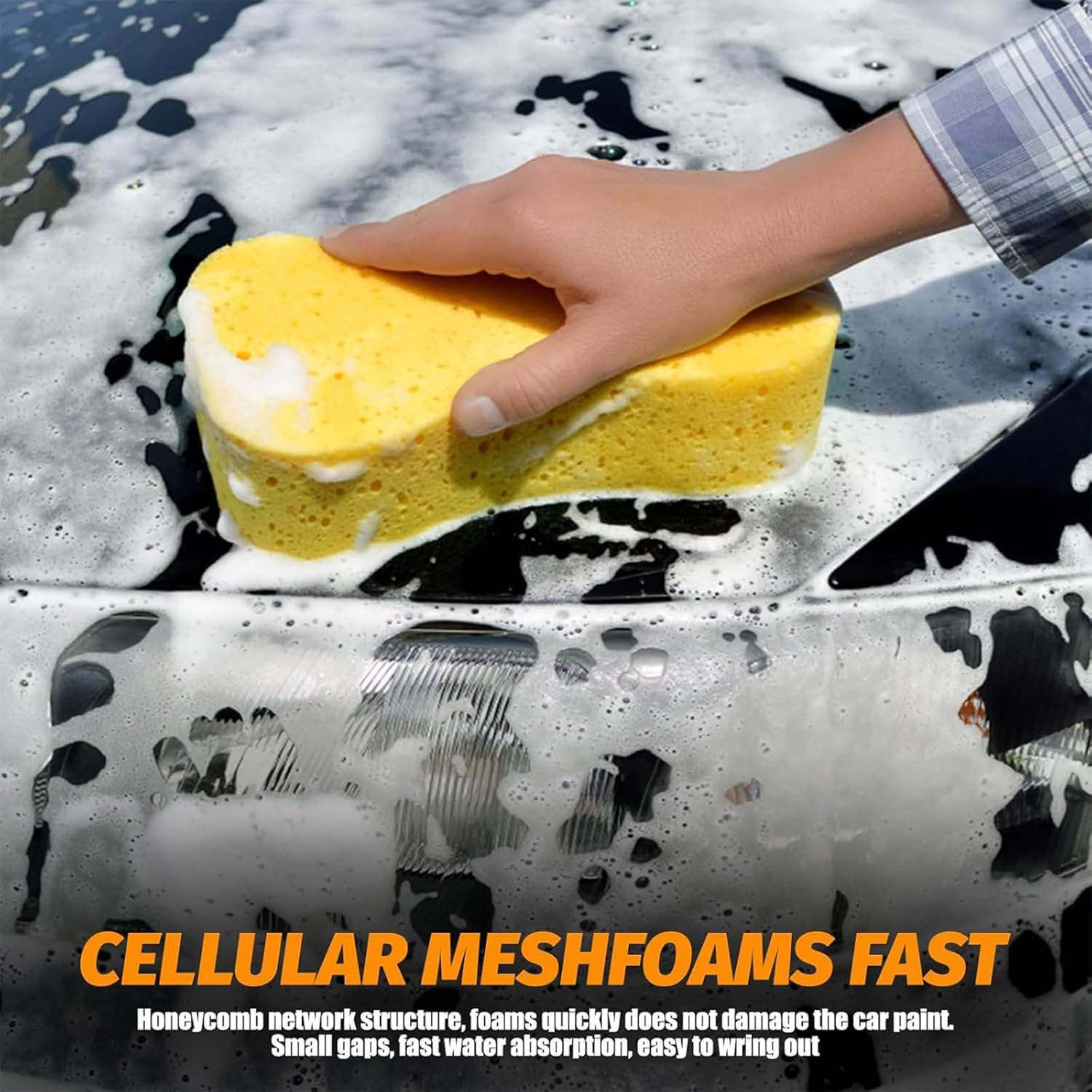 4PCS Large Car Wash Sponge, 8-Shaped Super Absorbent Sponges for Auto Cleaning, Non-Scratch Reusable Sponges for Car, Truck and Boat Washing, Random Colours, Compressed Packaging