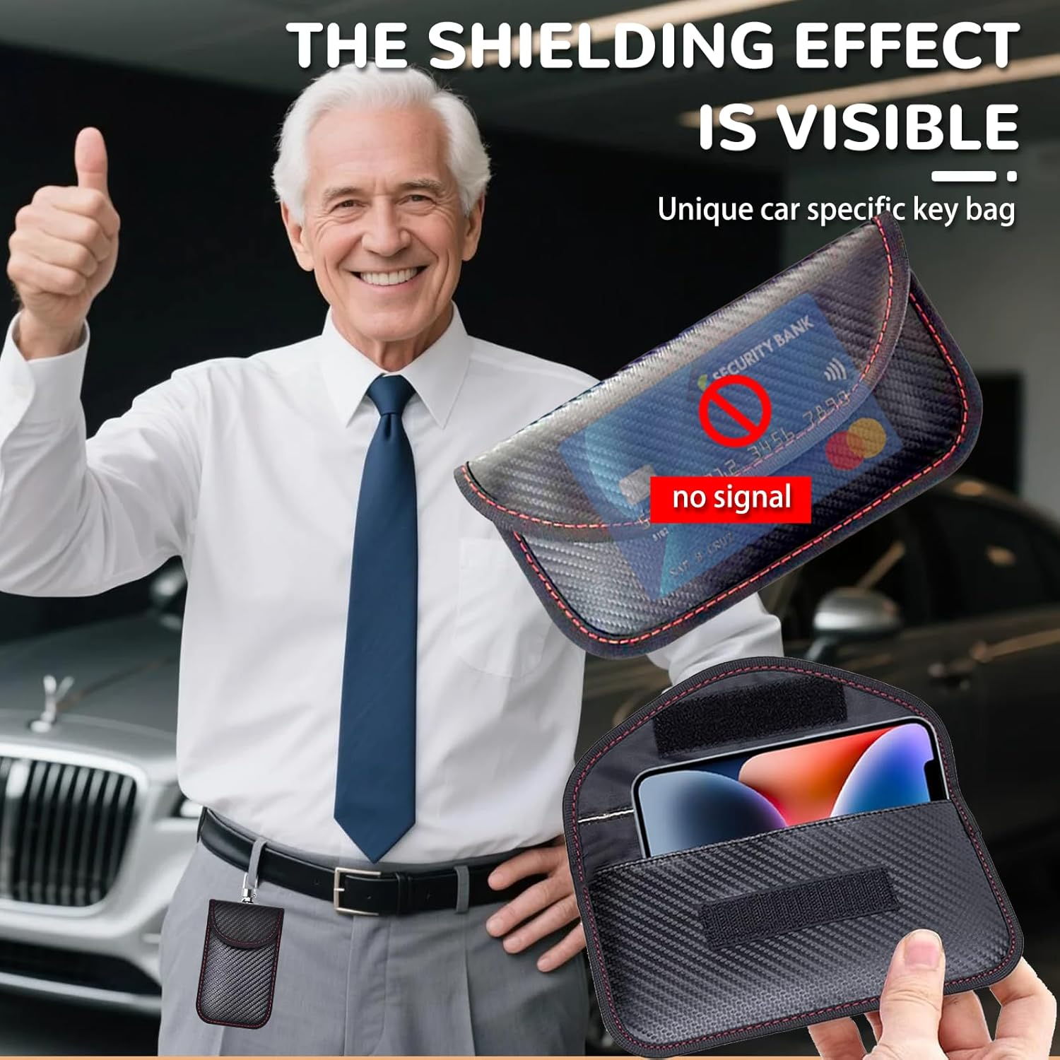 Faraday Pouch for Car Key RFID Blocker Bag Carbon Fiber Waterproof Key Holder Signal Blocking anti Theft Key Fob Protector Black 2 Sizes Medium Large