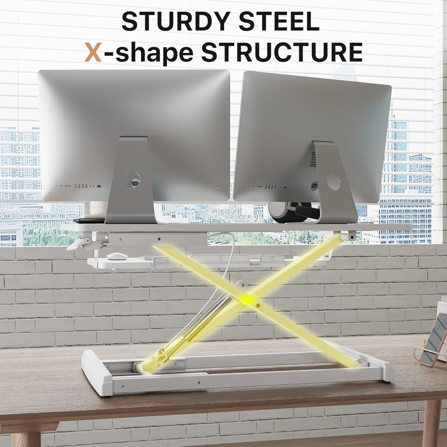 Standing Desk Converter, 40/80Cm Wide Height Adjustable Quick Sit Stand Computer Desk Converter with Keyboard Tray,For Home Office Workstation (White Frame + White Desktop) image number 2