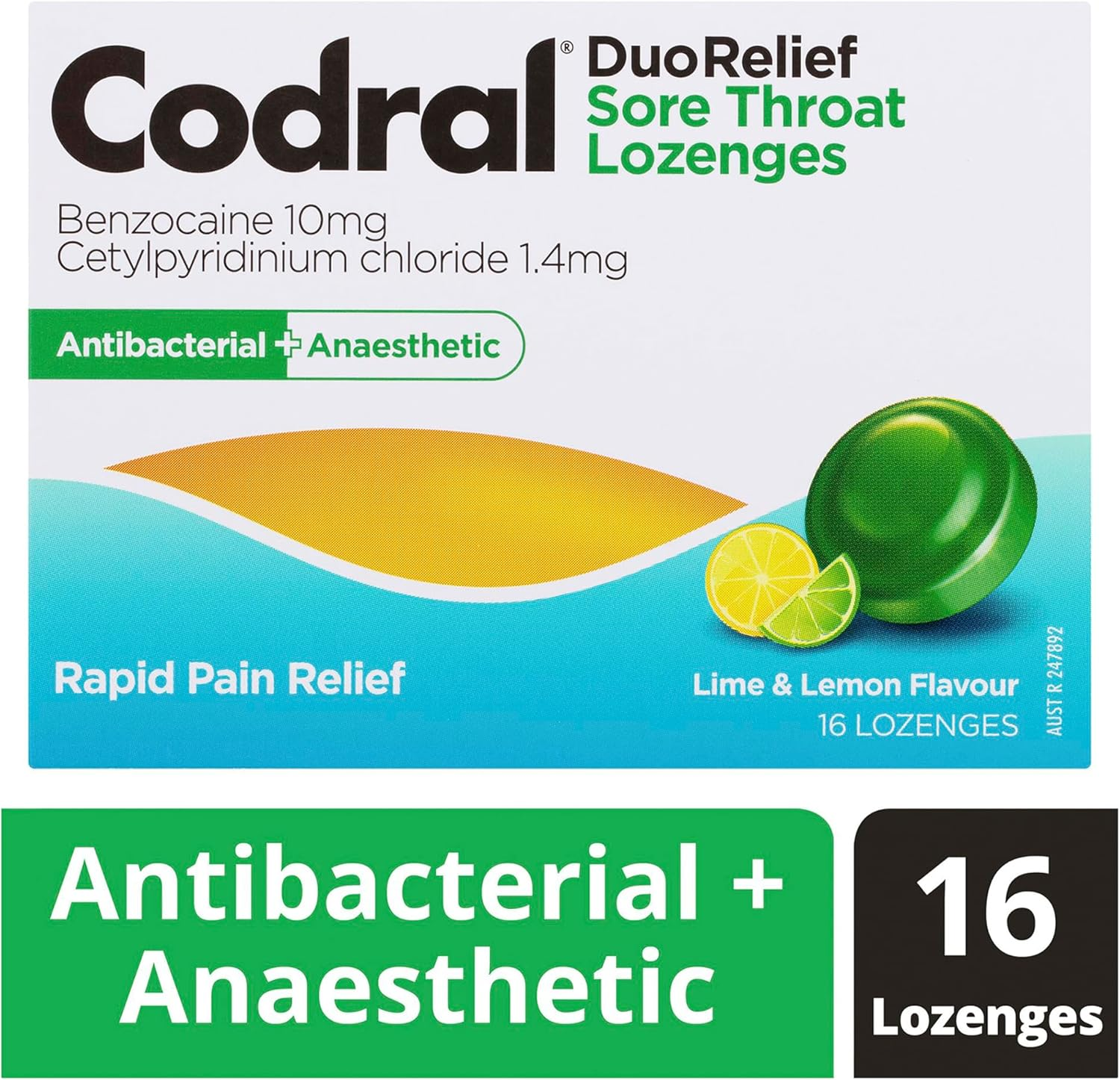 CODRAL Sore Throat Lozenges Lime & Lemon 16