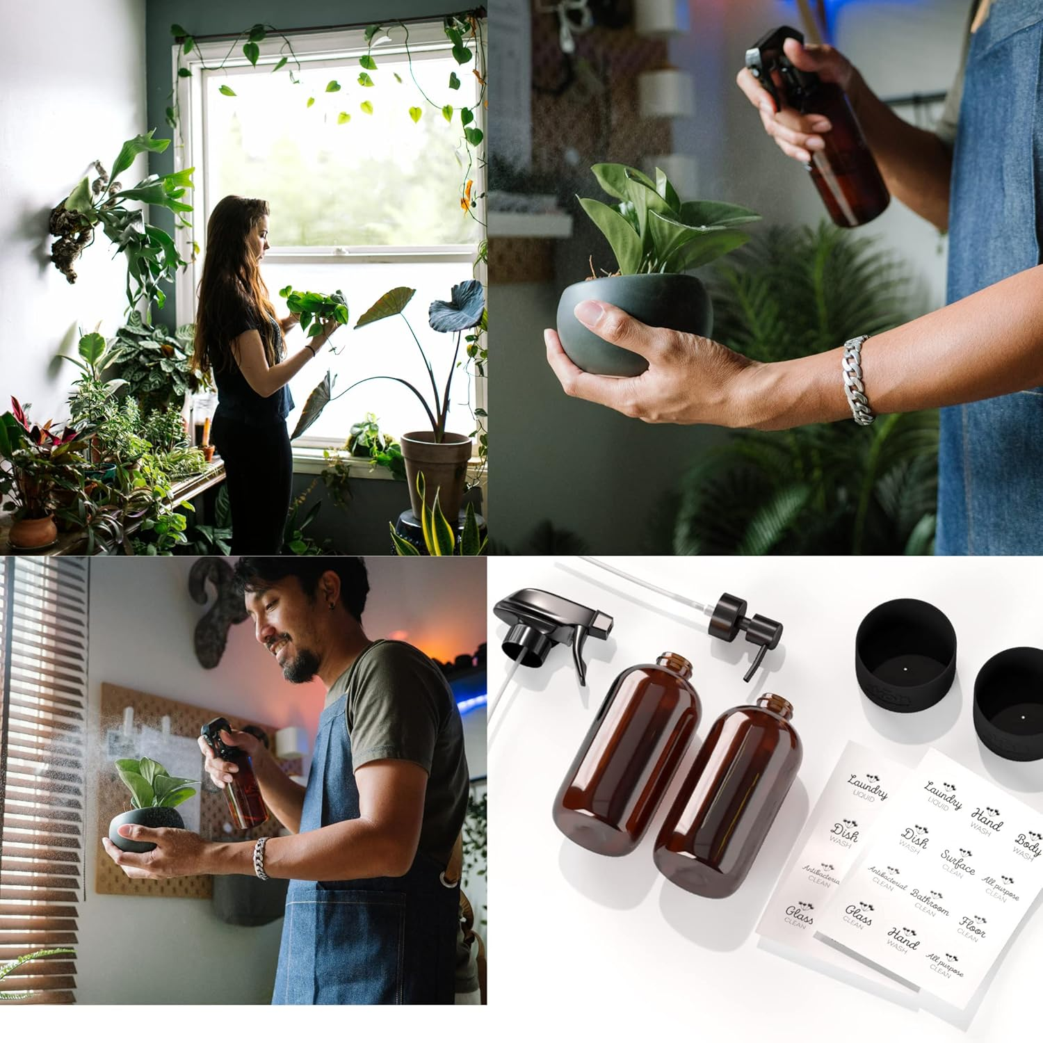 EKOH 2 Pack Glass Bottles 500Ml &ndash; Refillable Pump & Spray Dispensers for Kitchen, Bathroom, Soap, Lotion, Handwash, Dish Soap, Eco-Friendly & Reusable (Amber) - Amber image number 5