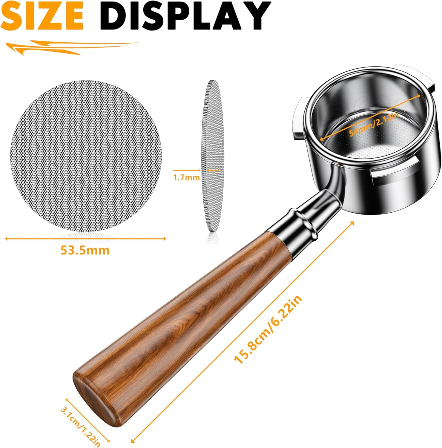 54Mm Bottomless Portafilter,54Mm Bottomless Naked Portafilter for Brevile 8 Series and Brevile Barista Bambino Espresso Coffee Machine, Filter Basket, Spoon, Brush, Puck Screen, Red Acid Branch Wood image number 2