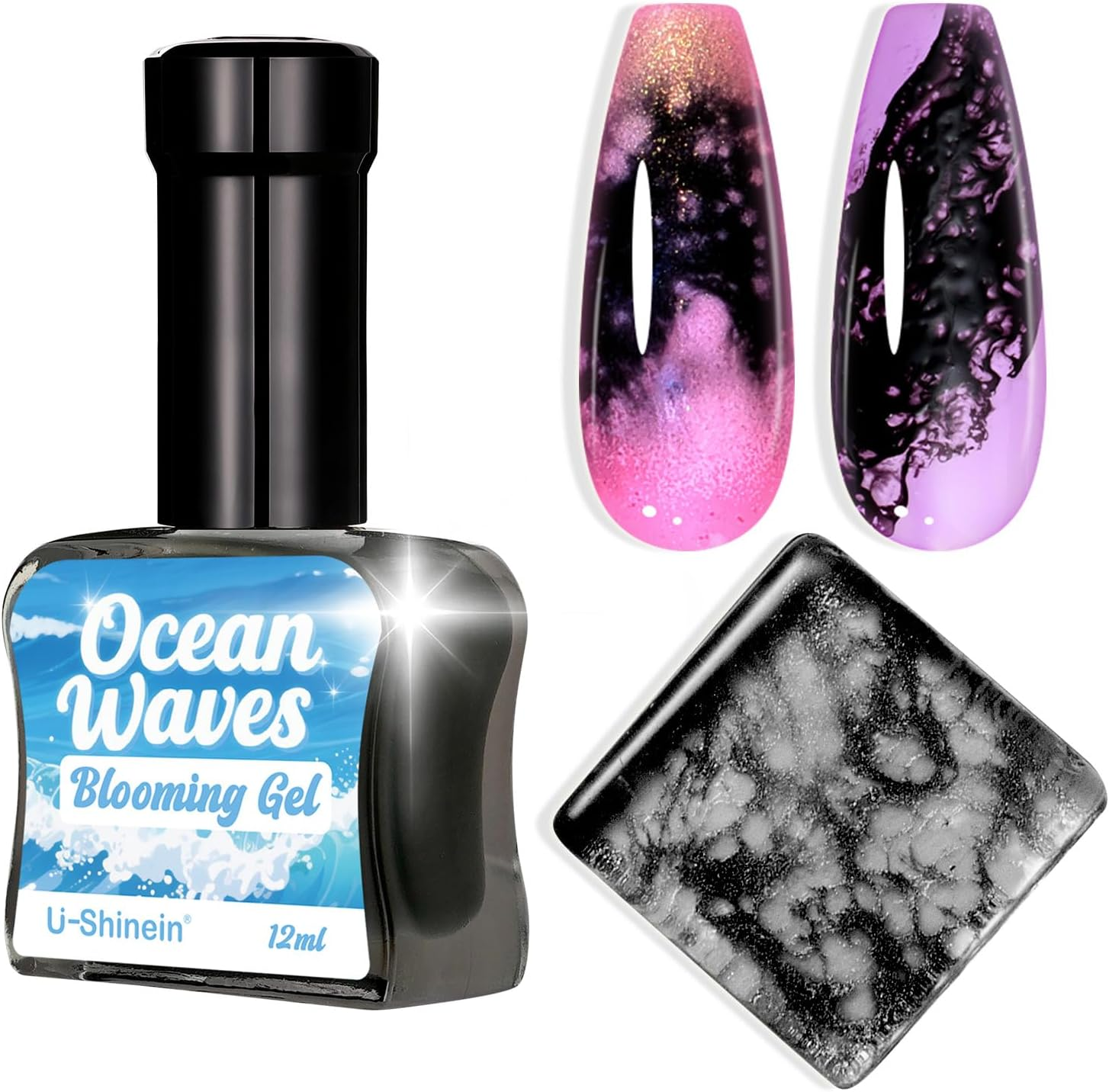 U-Shinein Blooming Gel Nail Polish, Marble Effect Nail Polish, White Watercolor Ink Wave Nail Gel with Magical Diffusion Effect for Creating Lace Pattern Nail Art Soak of UV/LED 12Ml