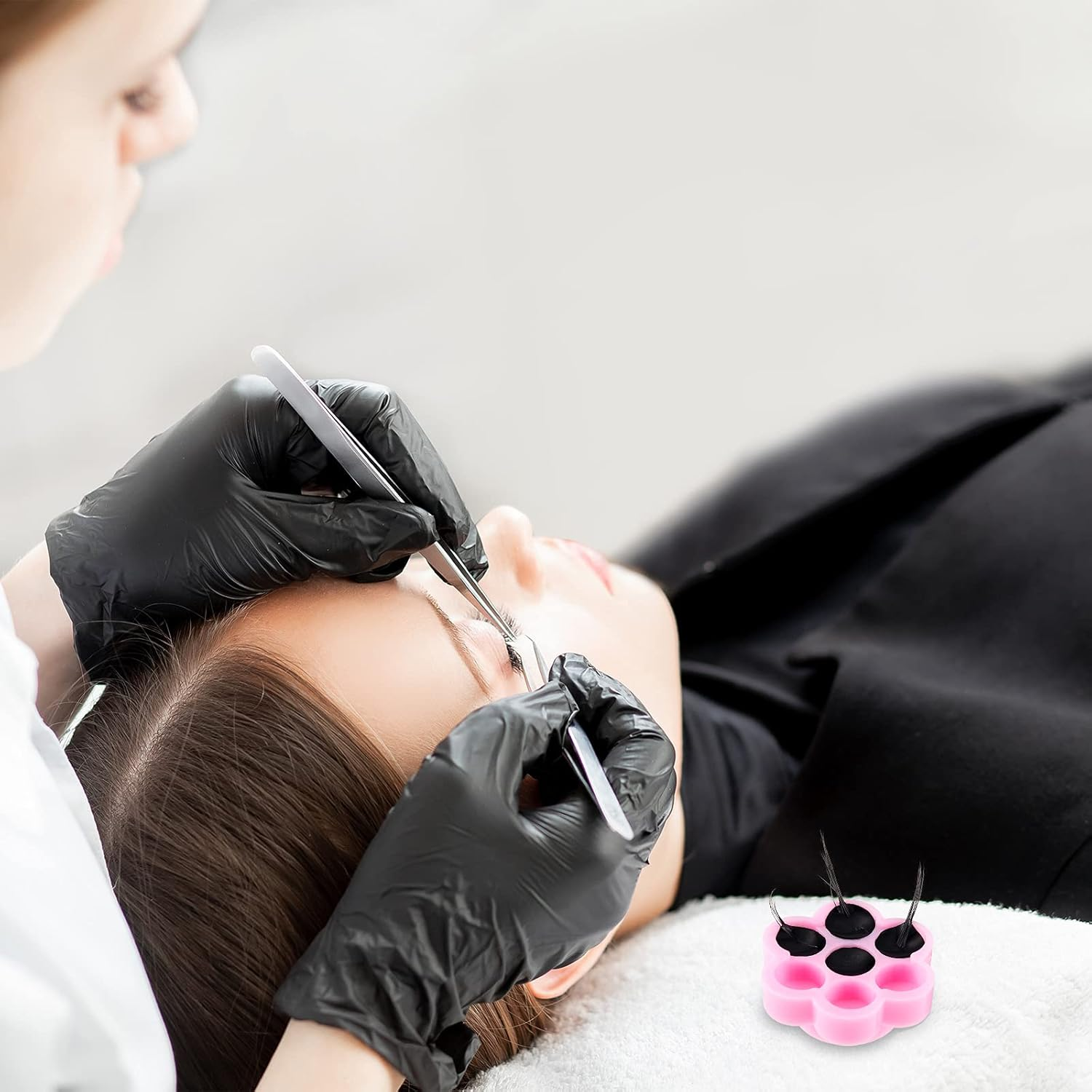 Maitys 200 Pcs Flower Glue Cup Lash Glue Holder Volume Eyelash Extension Flower Pallet Pad Easy Fan Eyelash Ring Cup Bulk for Women Girls Extension Lashing Supply Kit(Pink) - Purple image number 7