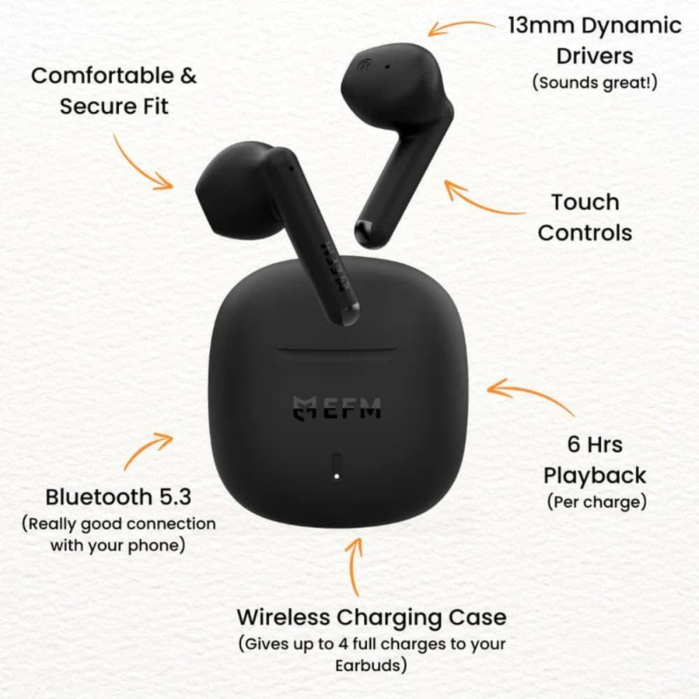 EFM Kansas TWS Earbuds with Fast Charge - Black image number 1