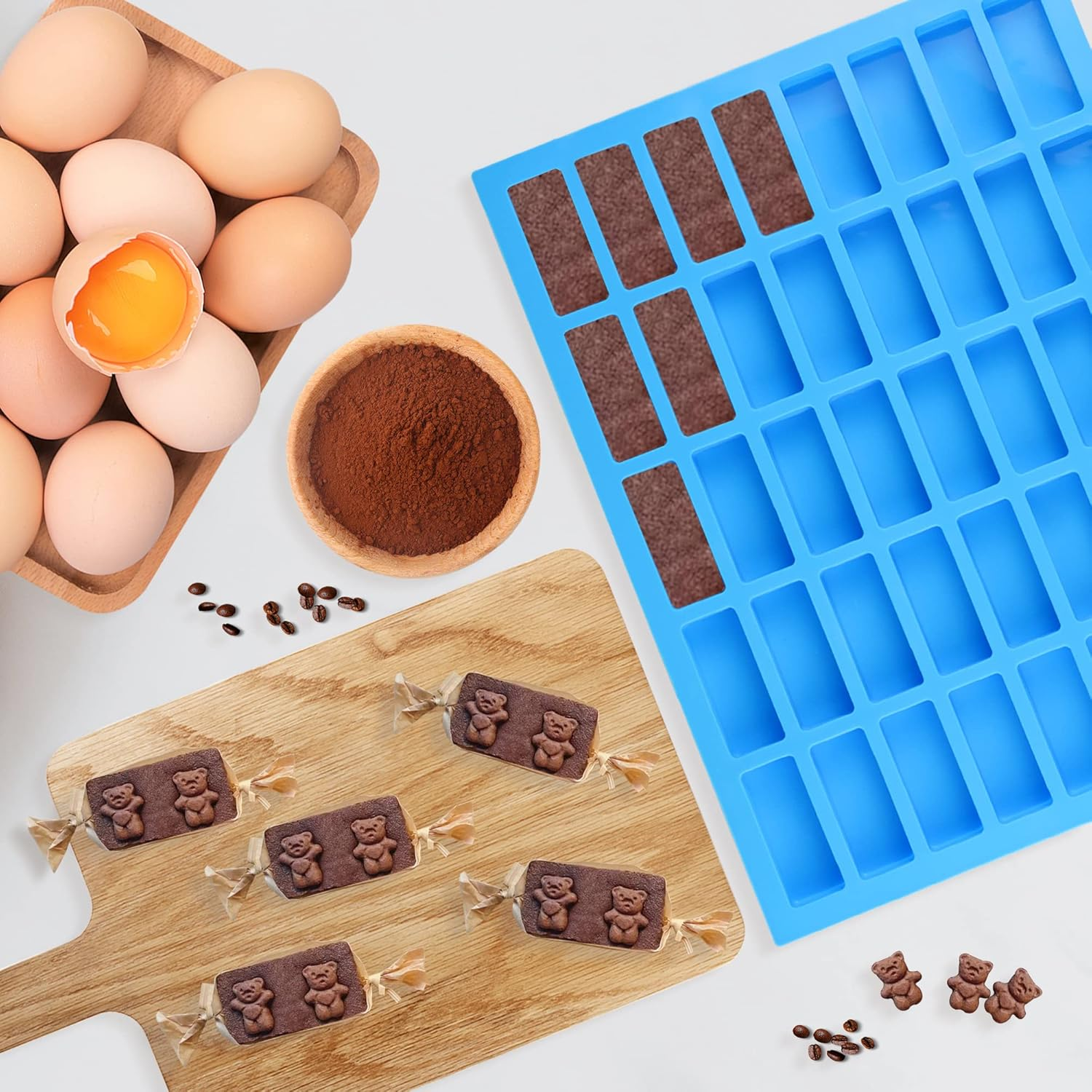 2 Pack of 40 Cavities Narrow Rectangular Chocolate Molds/Silicone Caramel Molds/For Fudge, Truffles, Nuts, Caramel/Ice Cube Tray Molds. image number 4