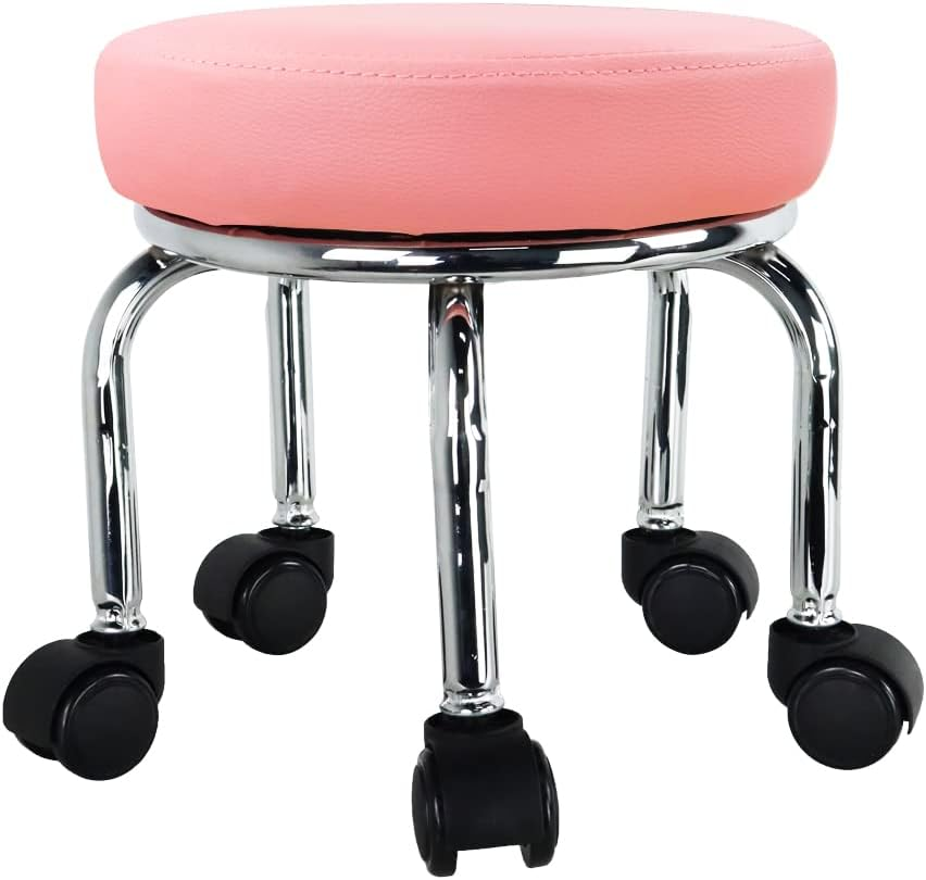 WKWKER Modern Roller Seat PU Leather Low round Rolling Stool 360&deg; Swivel Small Stool with Universal Caster Wheels Foot Stool for Home Office Garage Shop Fitness Sport H：12.4" （Black）
