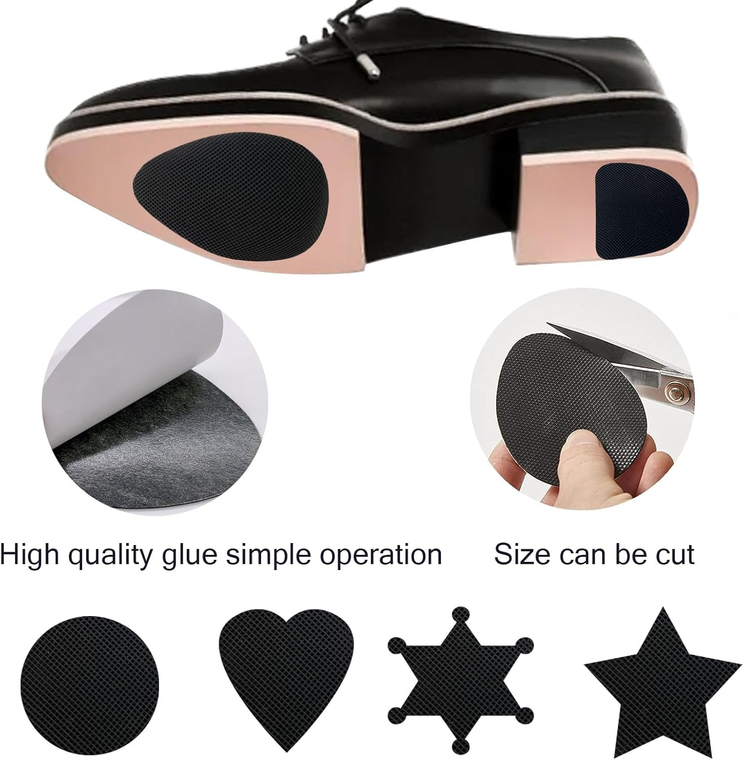 YUESUO Non-Skid Shoe Pads Self Adhesive anti Slip Shoes Grips on Bottom of Shoes Noise Reduction Shoes Cushion Rubber Sole Protector Stickers (Black-16Pcs) image number 4