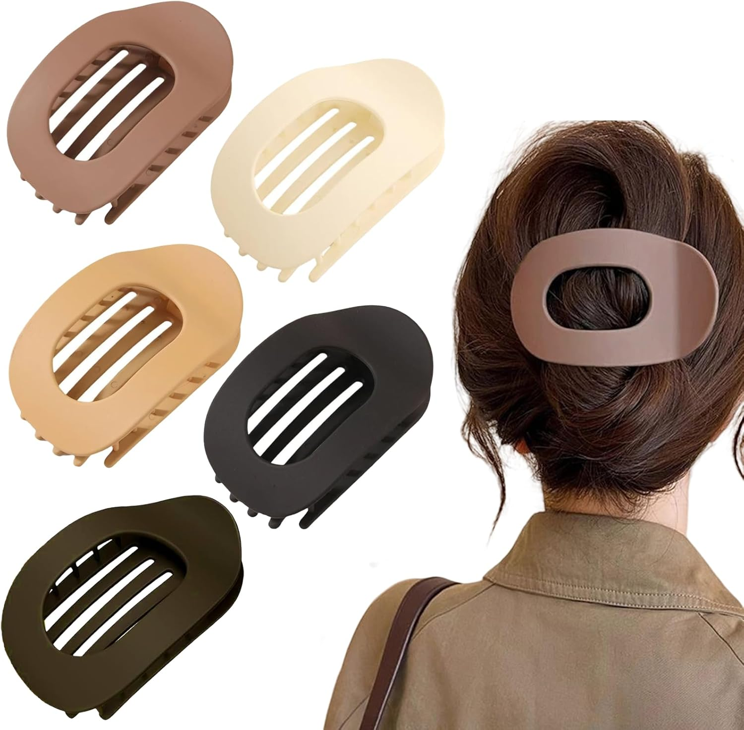 SSKHE Flat Claw Clips, Stylish Neutral Color Hair Barrettes, round Lay down Hair Clip for Thick Hair and Thin Hairs, Matte Large Duck Billed Design, Durable, Lightweight and Non-Slip(5Pcs) image number 3