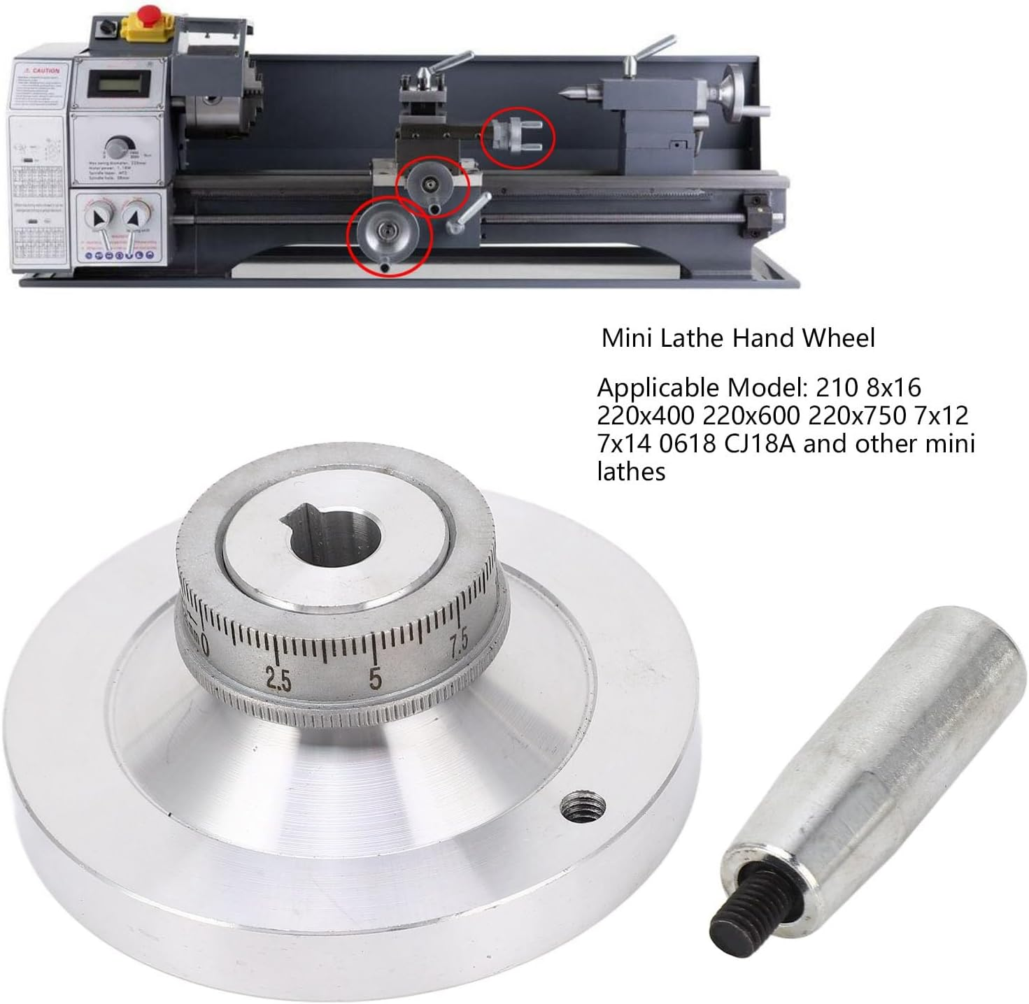 GRCFUMO Lathe Handwheel, 80Mm Aluminum Alloy Hand Wheel with Crank Handle, round Hand Wheel for 7X12 7X14 0618 CJ18A Mini Lathes image number 6